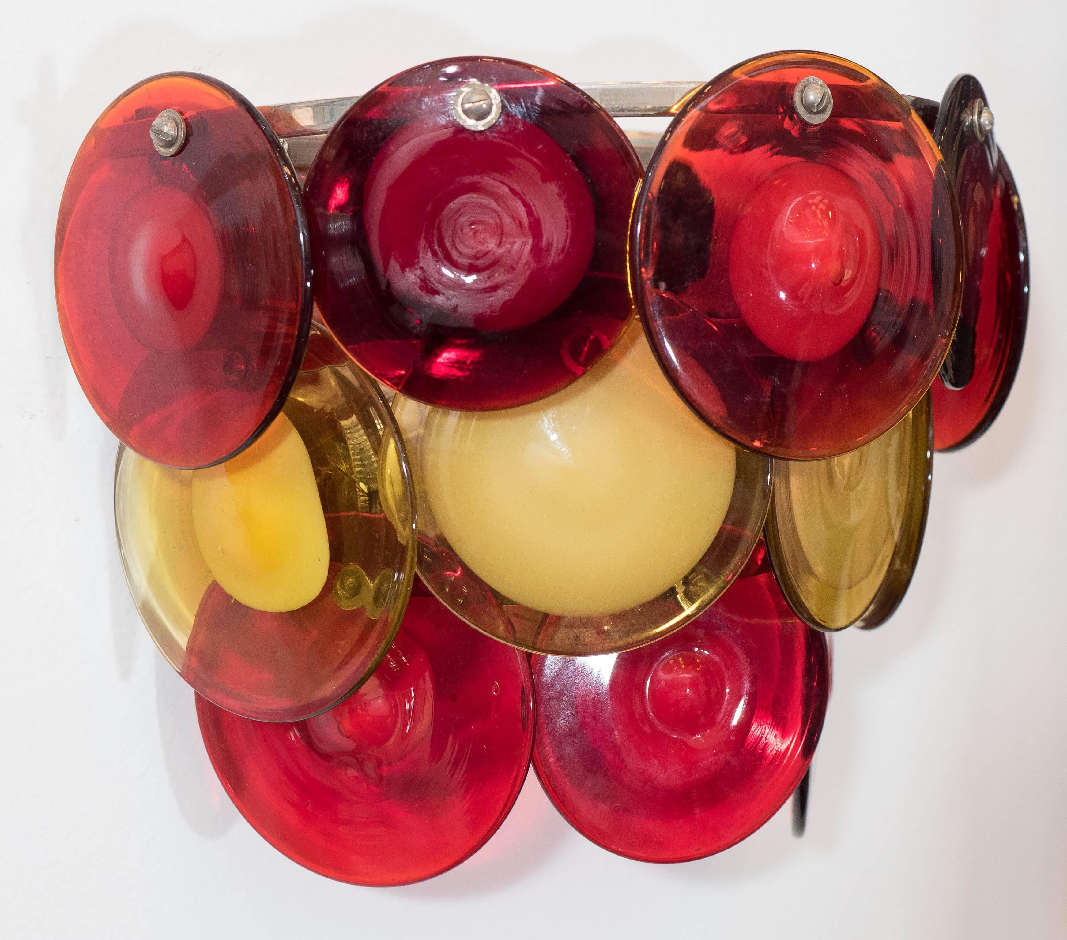 Pair of Vistosi Murano Glass Disc Sconces In Good Condition In New York, NY