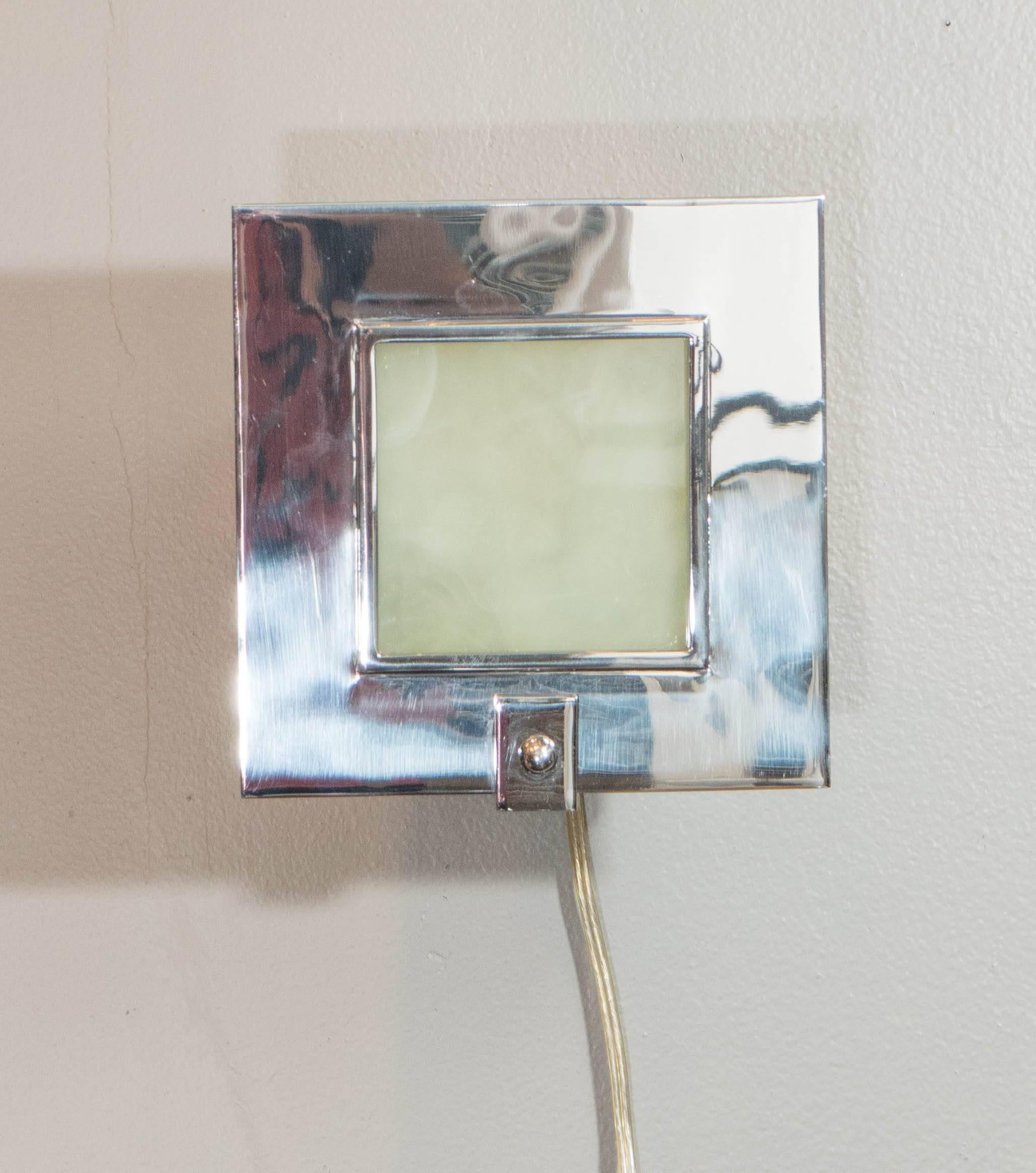 Pair of Contemporary Chrome and Glass Square Sconces by Theodore Alexander 2
