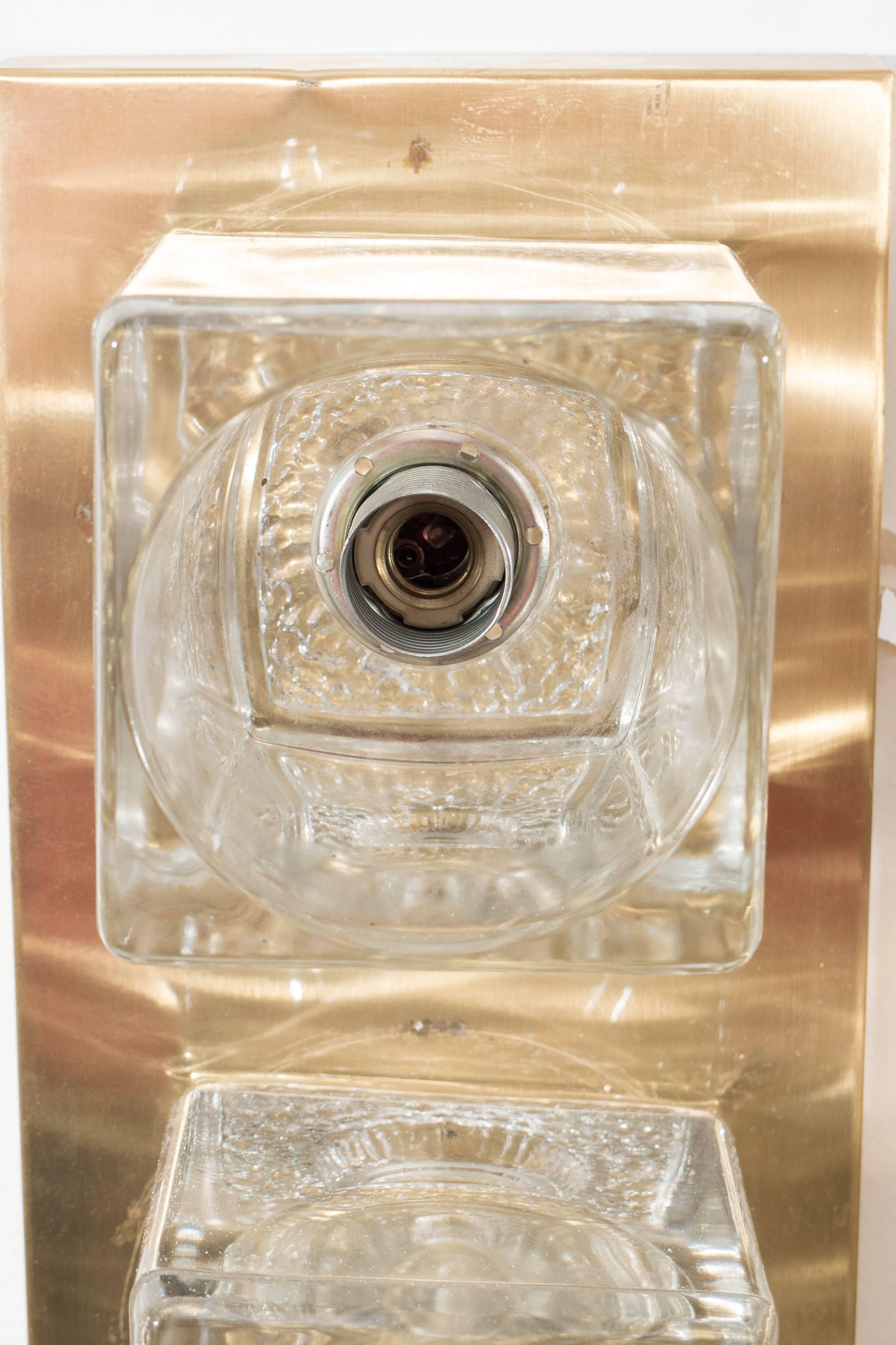 Modern Peill & Putzler Glass Cube Wall Sconce on Brass For Sale