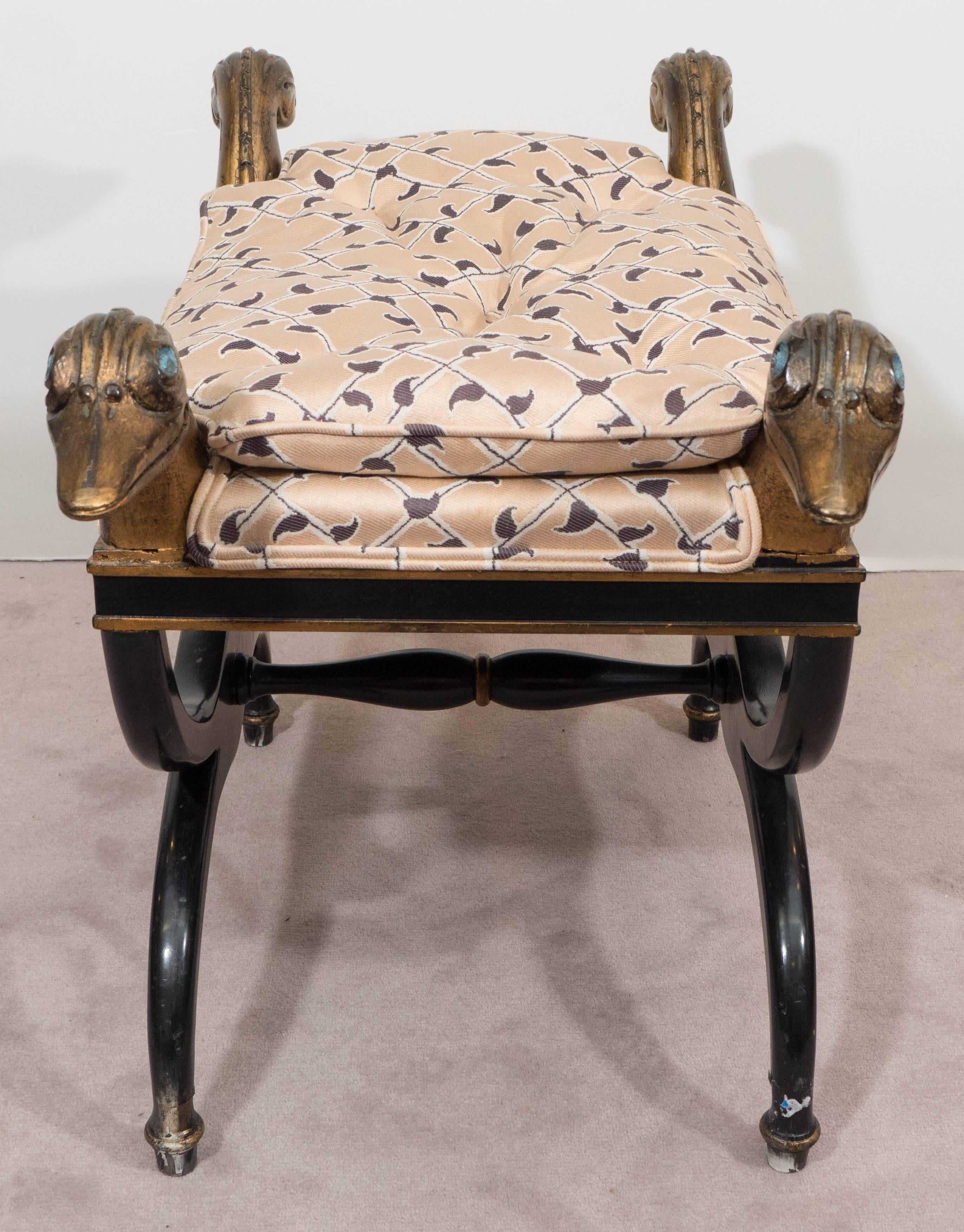 20th Century Regency Style Curule Bench with Swan Motif