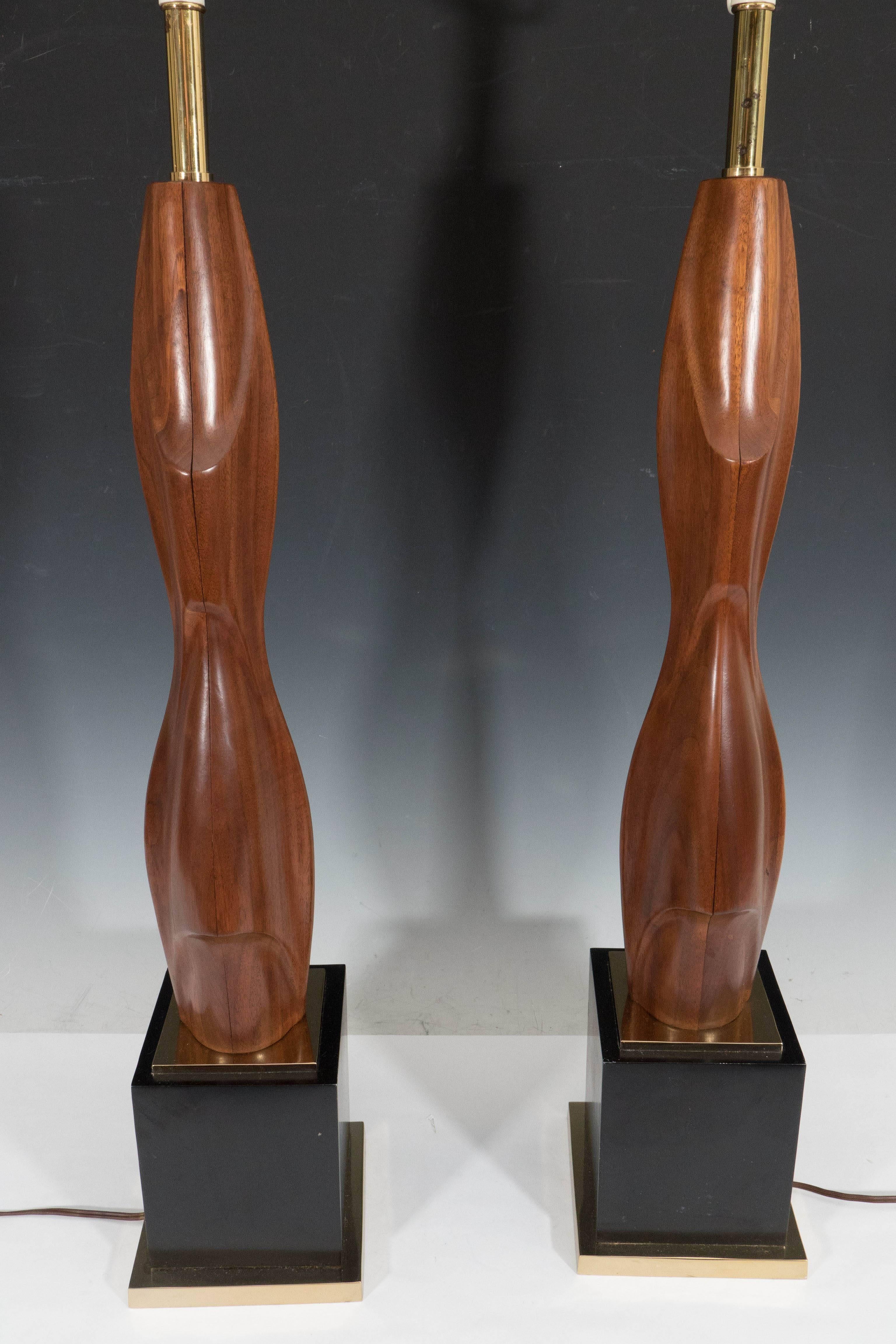 Mid-20th Century Pair of Laurel Abstract Wooden Table Lamps