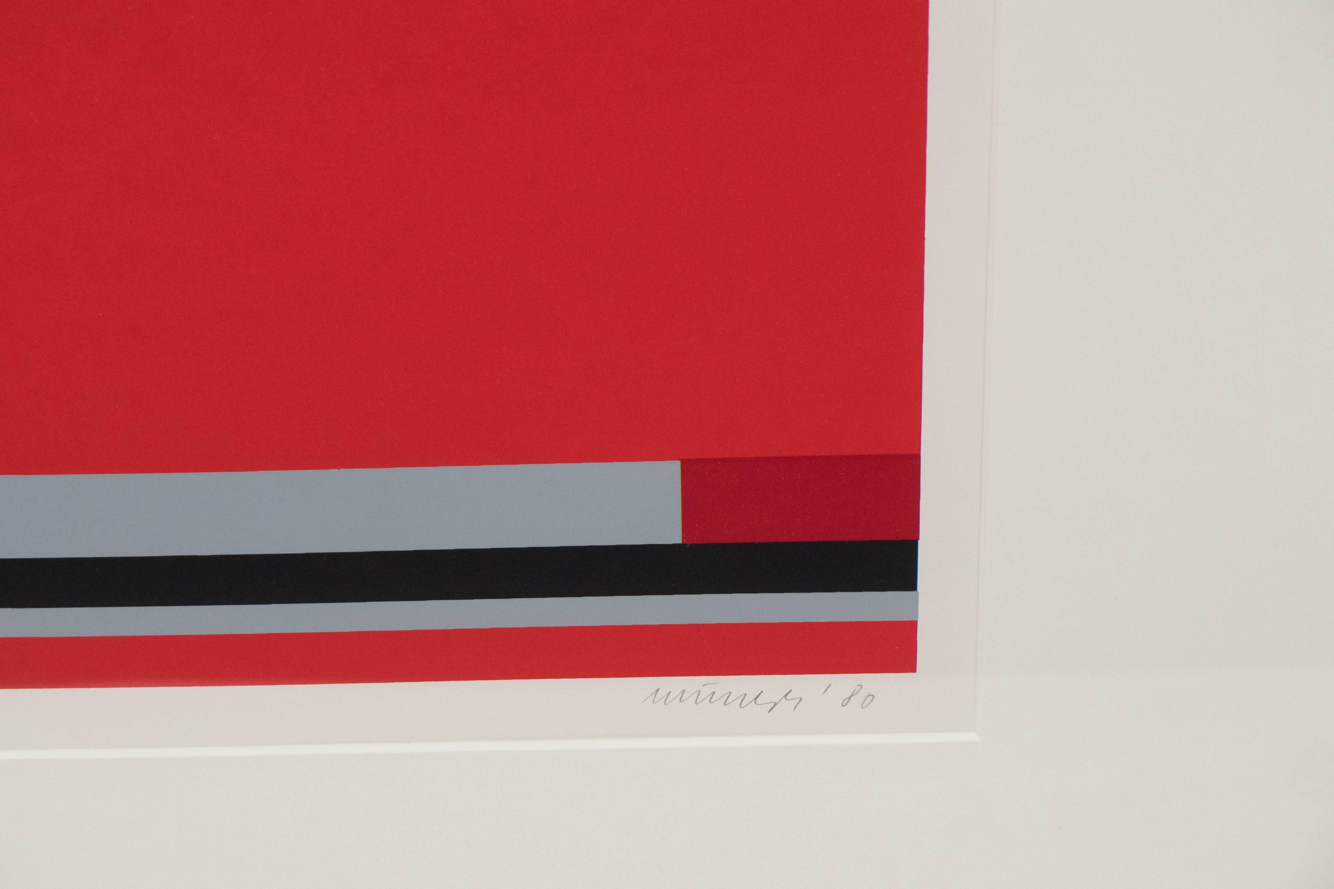 Modern Jo Niemeyer, Geometric Composition in Red, Grey & Black, Signed & Dated