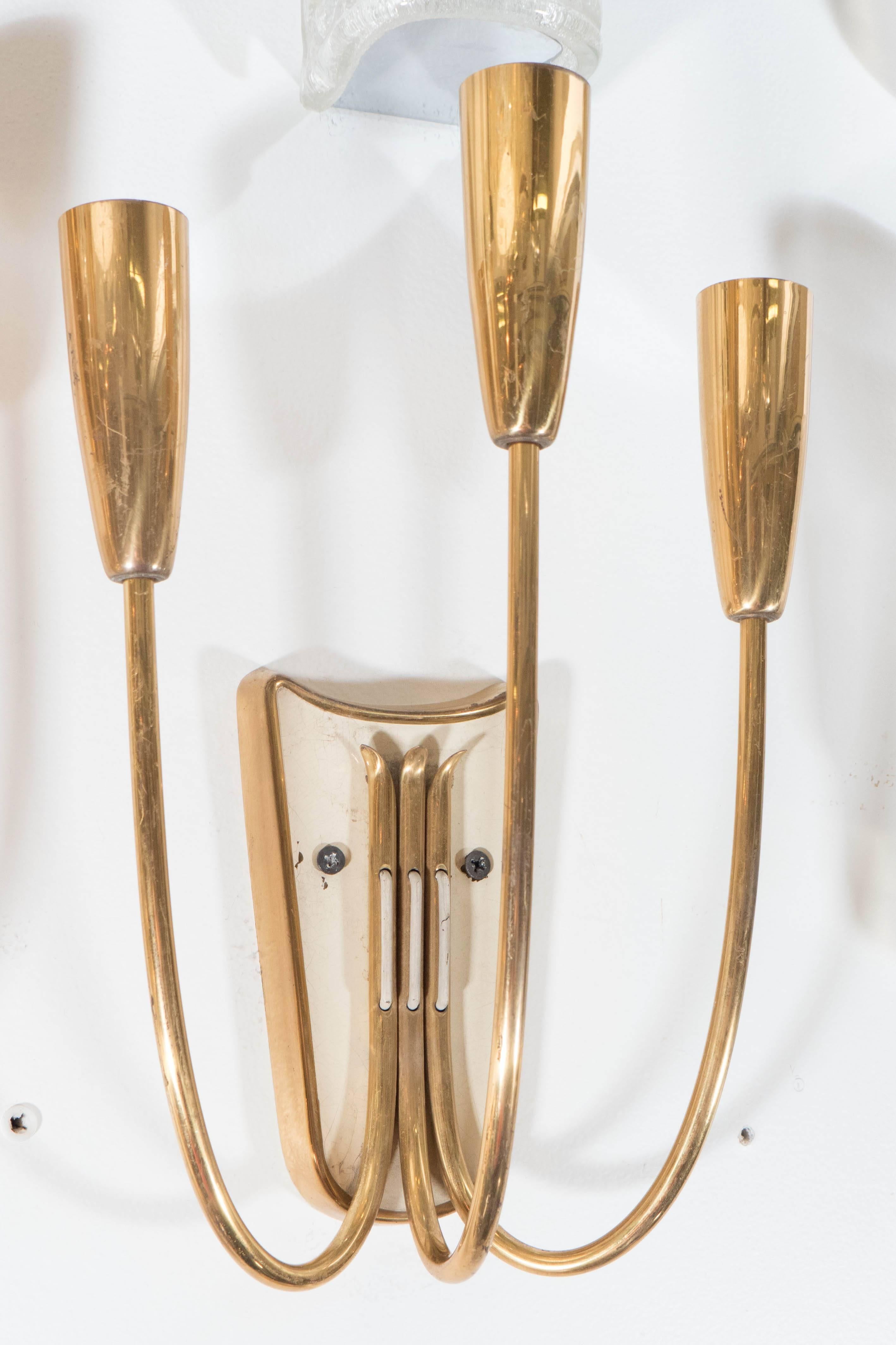 Stilnovo Style Three-Light Candelabra Sconces In Good Condition In New York, NY