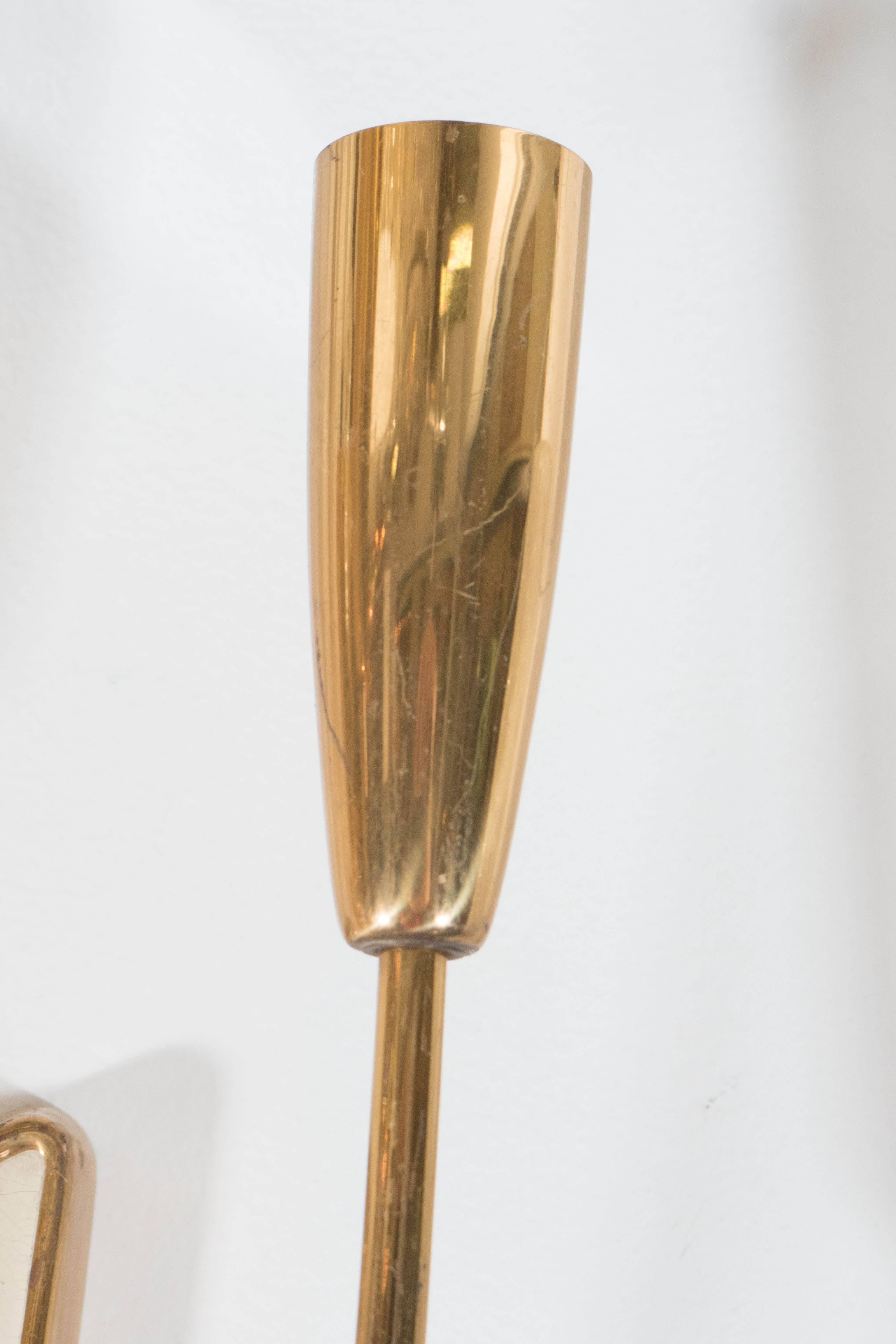 Brass Stilnovo Style Three-Light Candelabra Sconces