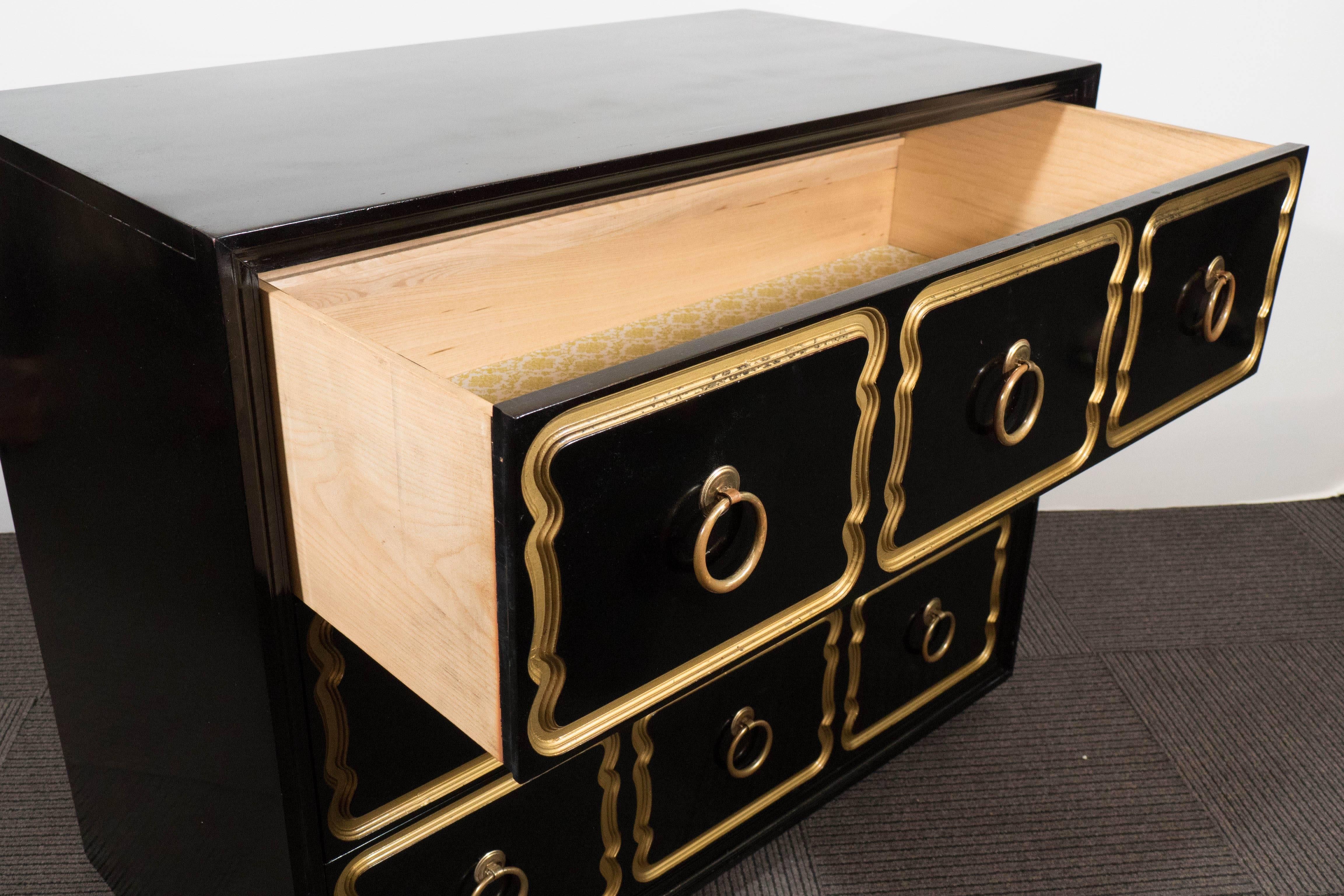 Lacquered Pair of Dorothy Draper Black Lacquer Espana Chests