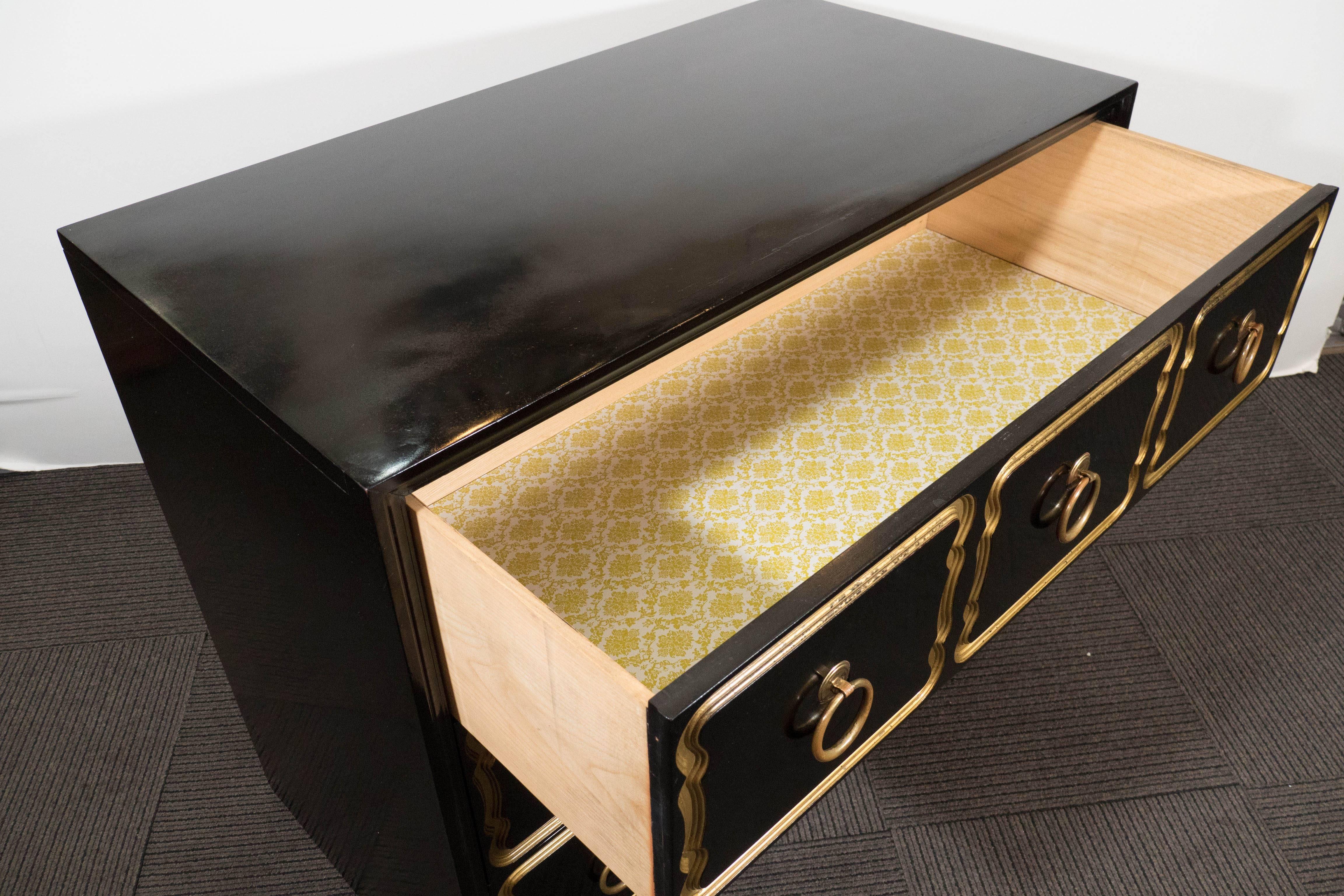 Pair of Dorothy Draper Black Lacquer Espana Chests In Good Condition In New York, NY