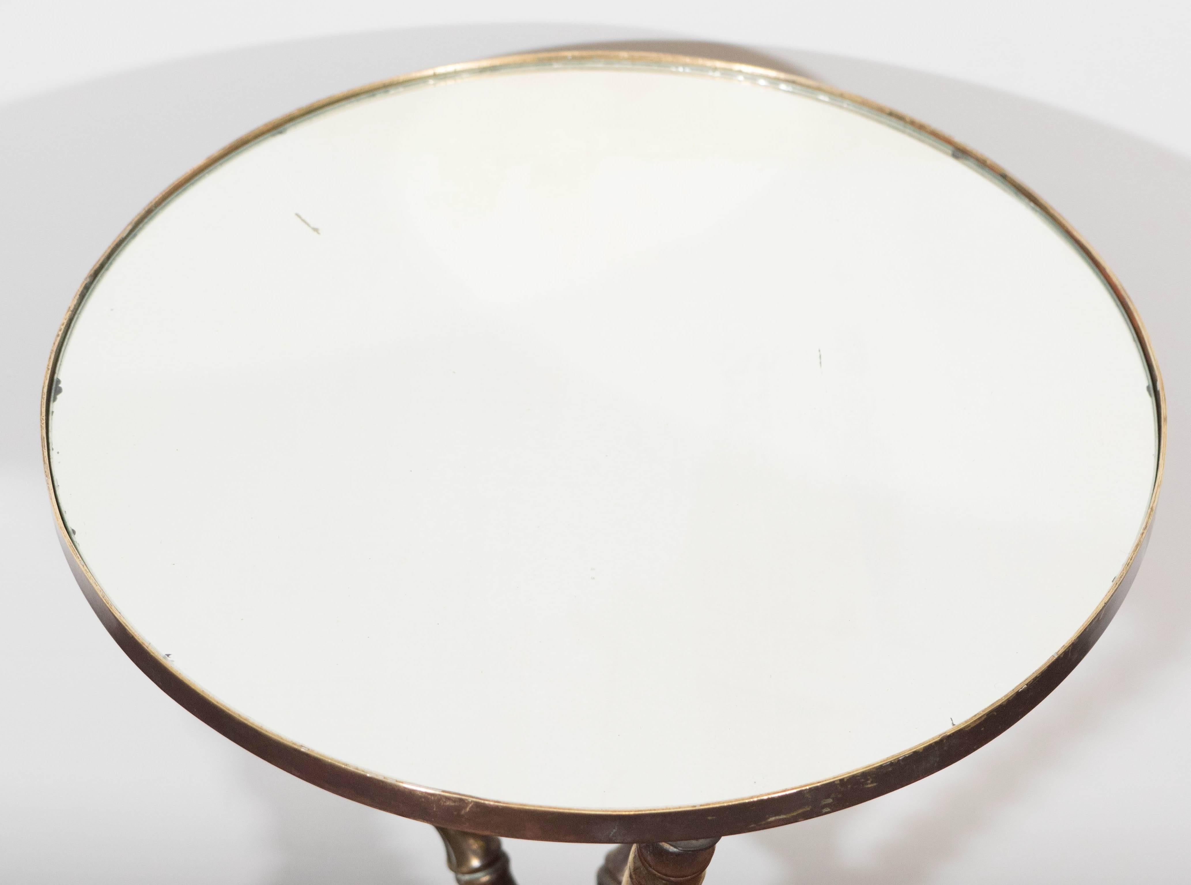 Art Deco Pair of Round Faux Bamboo Brass Drink Tables