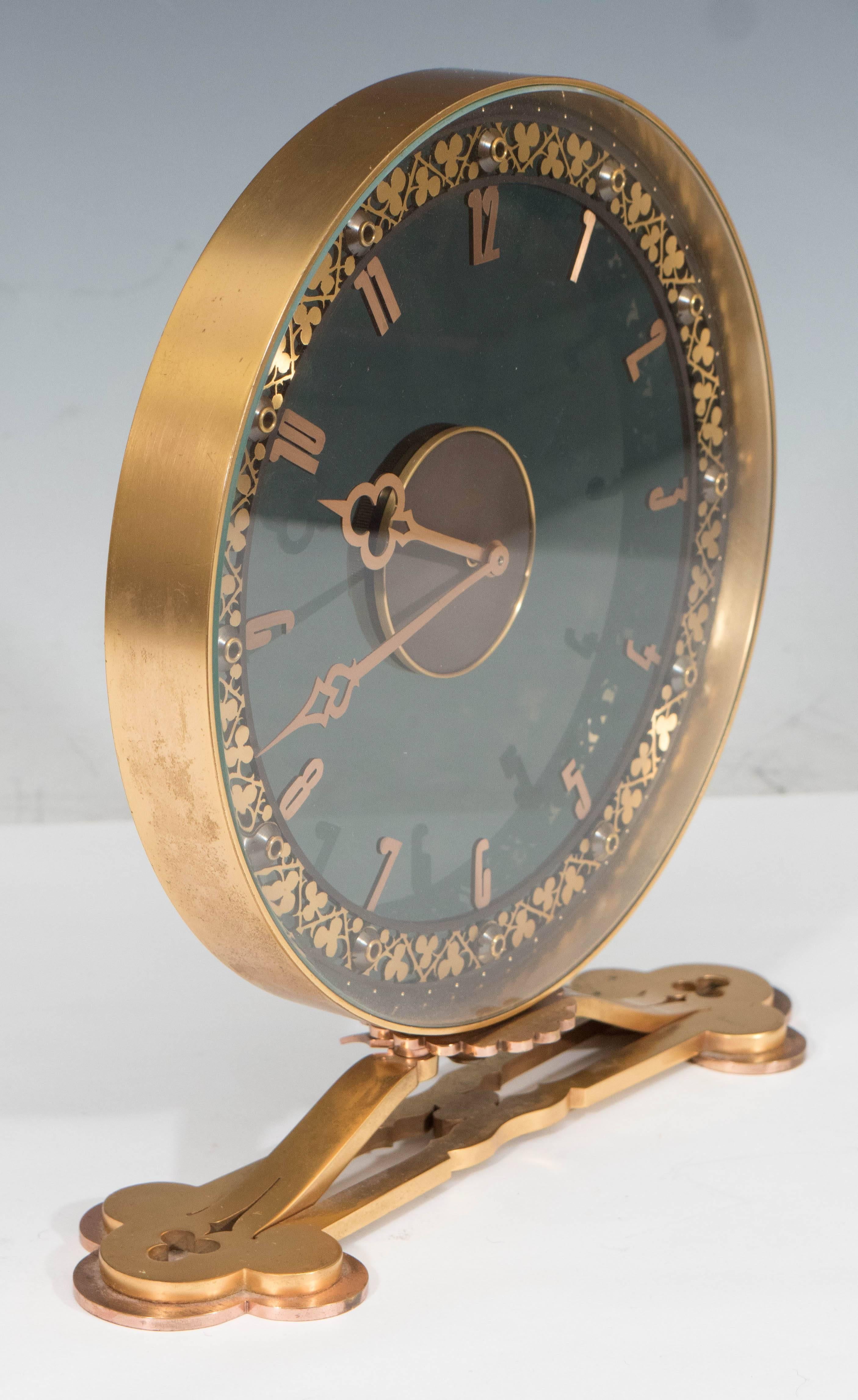 Swiss Jaeger-LeCoultre Desk Clock in Gilded Smoked Glass