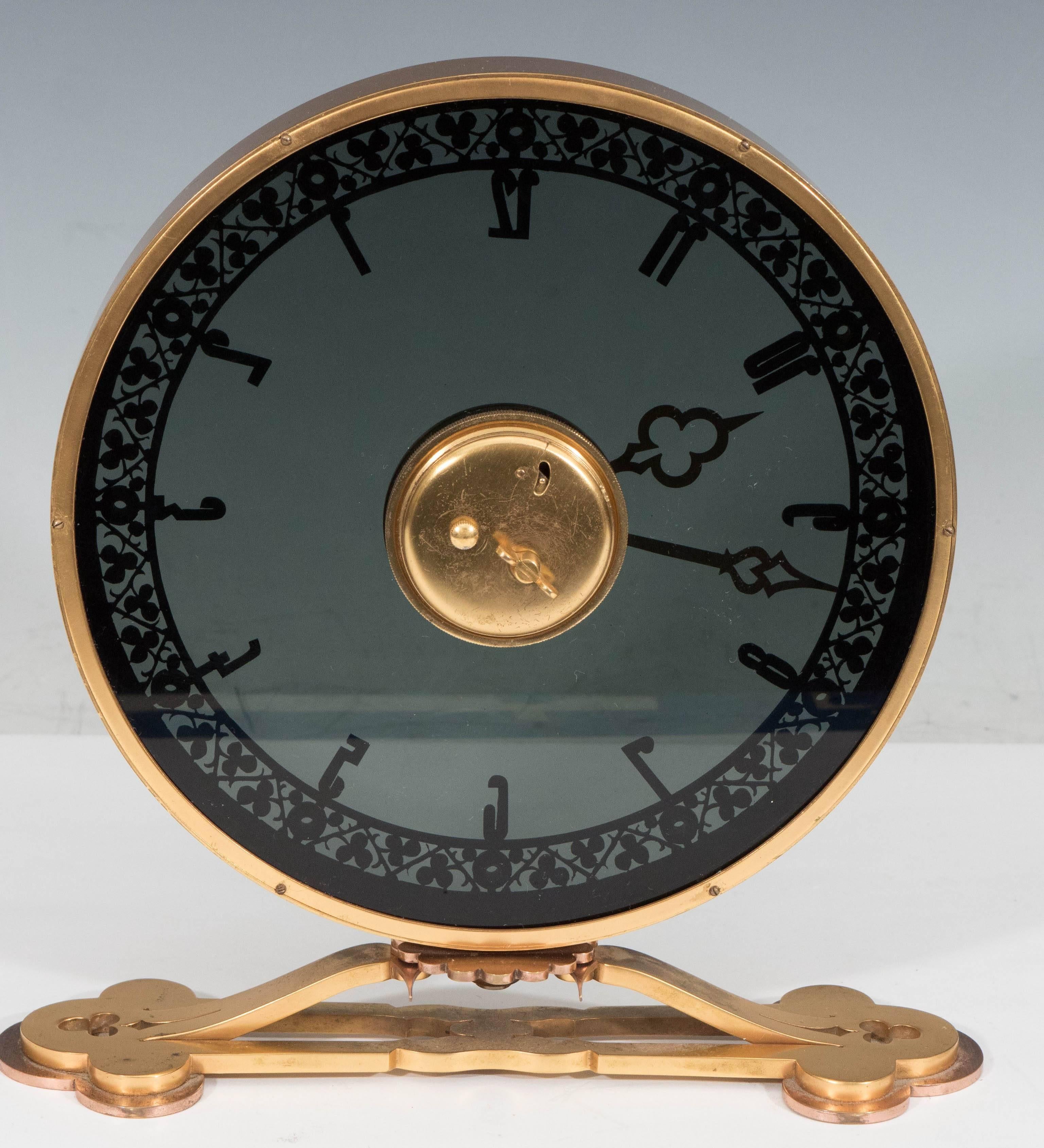 Jaeger-LeCoultre Desk Clock in Gilded Smoked Glass In Good Condition In New York, NY