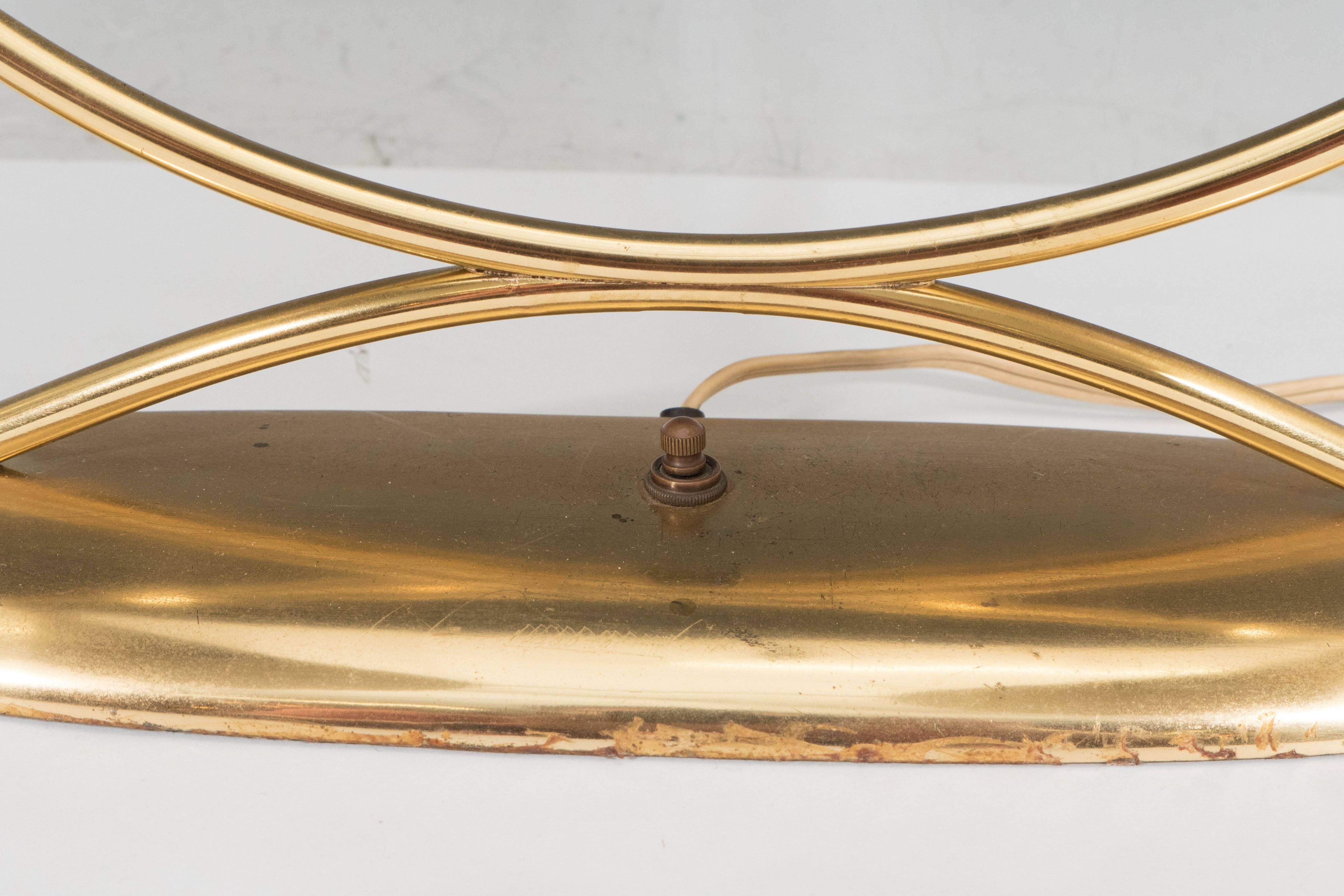 Mid-Century Modernist Two-Light Desk Lamp in Brass 1