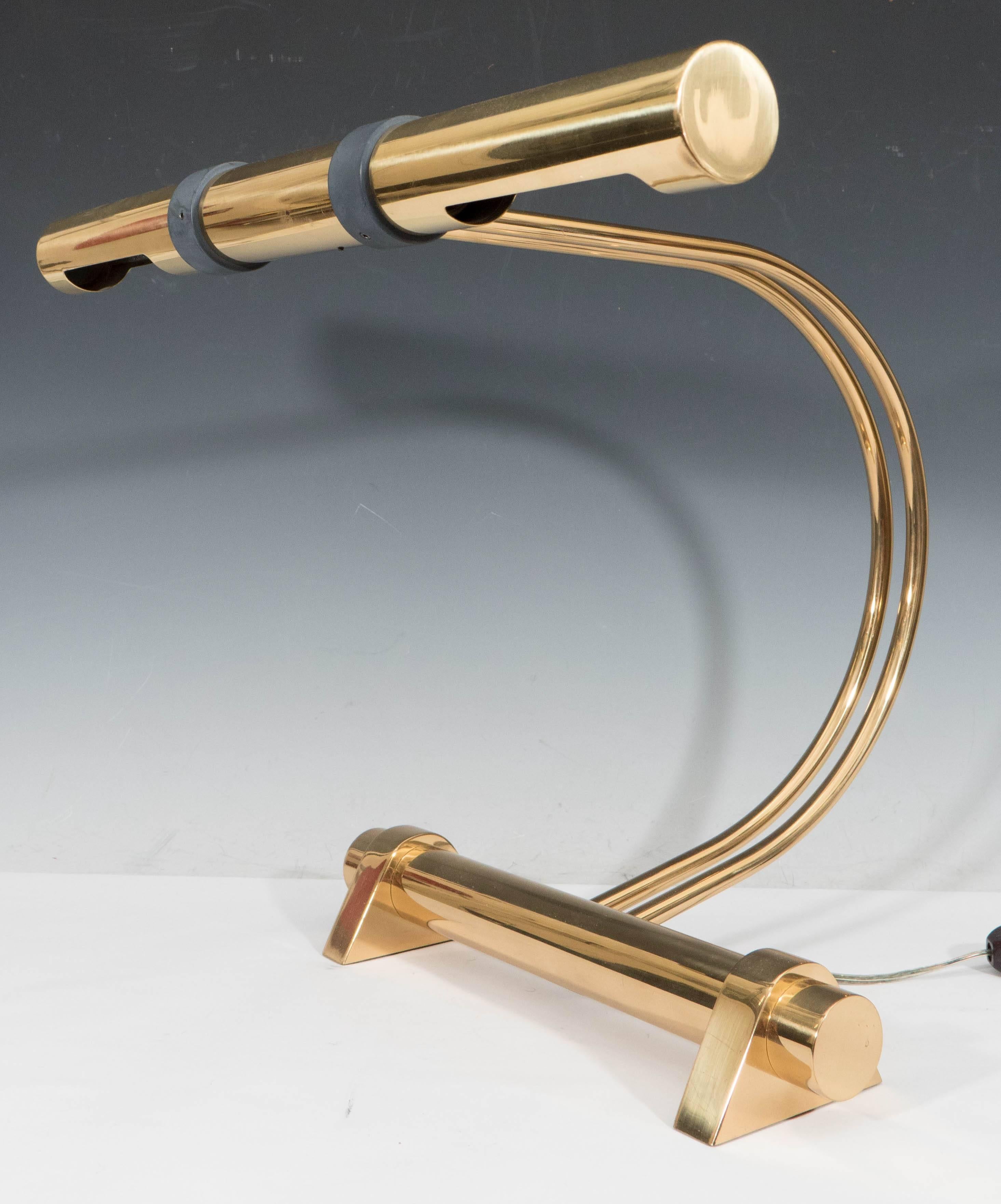 Polished Casella Lighting Tubular Desk Lamp in Brass