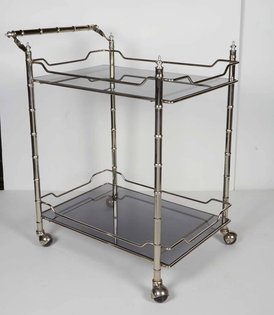 Elegant MidCentury Bar Cart with Bamboo Motif in the Manner of Maison