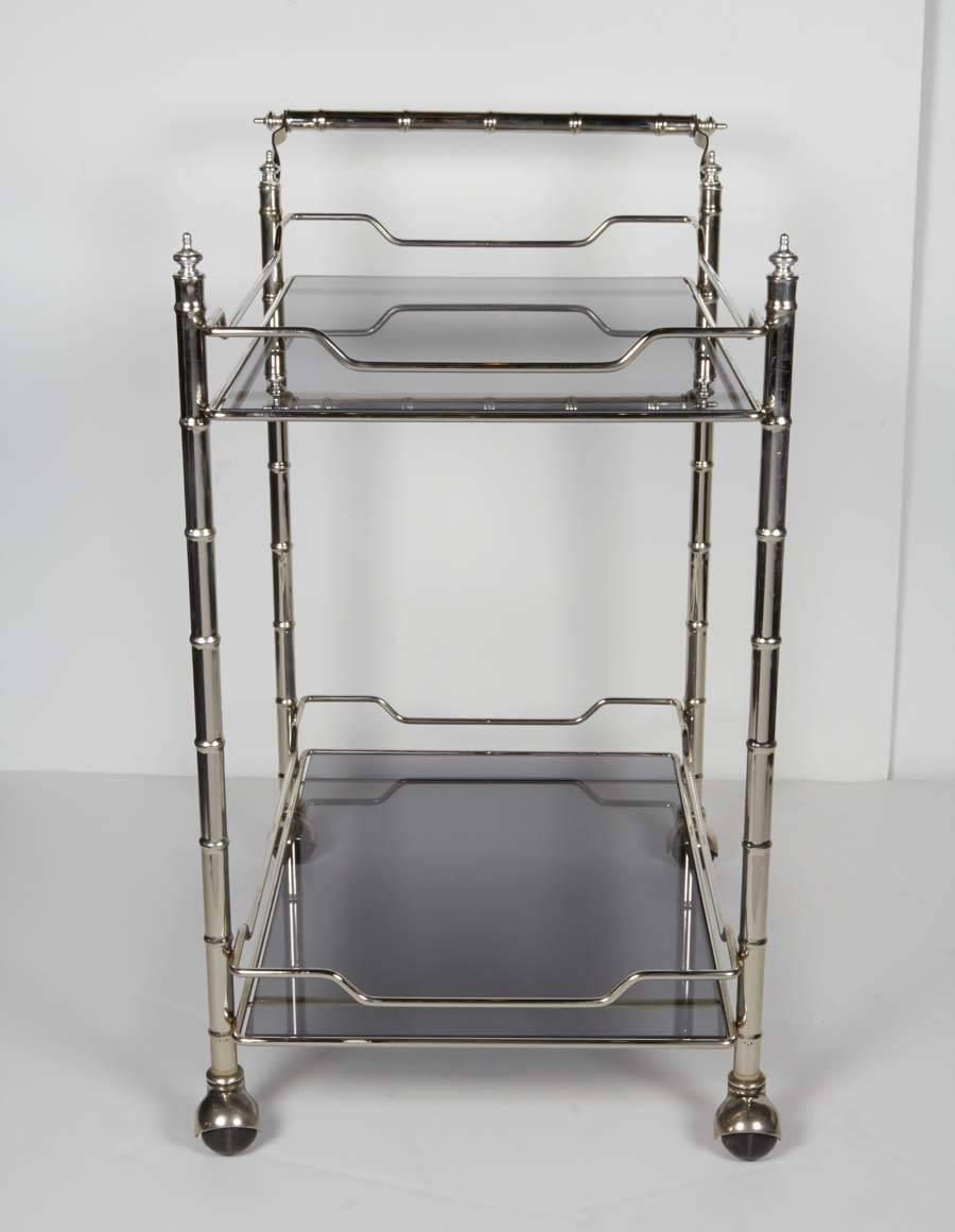 Hollywood Regency Bar Cart with Bamboo Motif in the Style of Maison Baguès 1