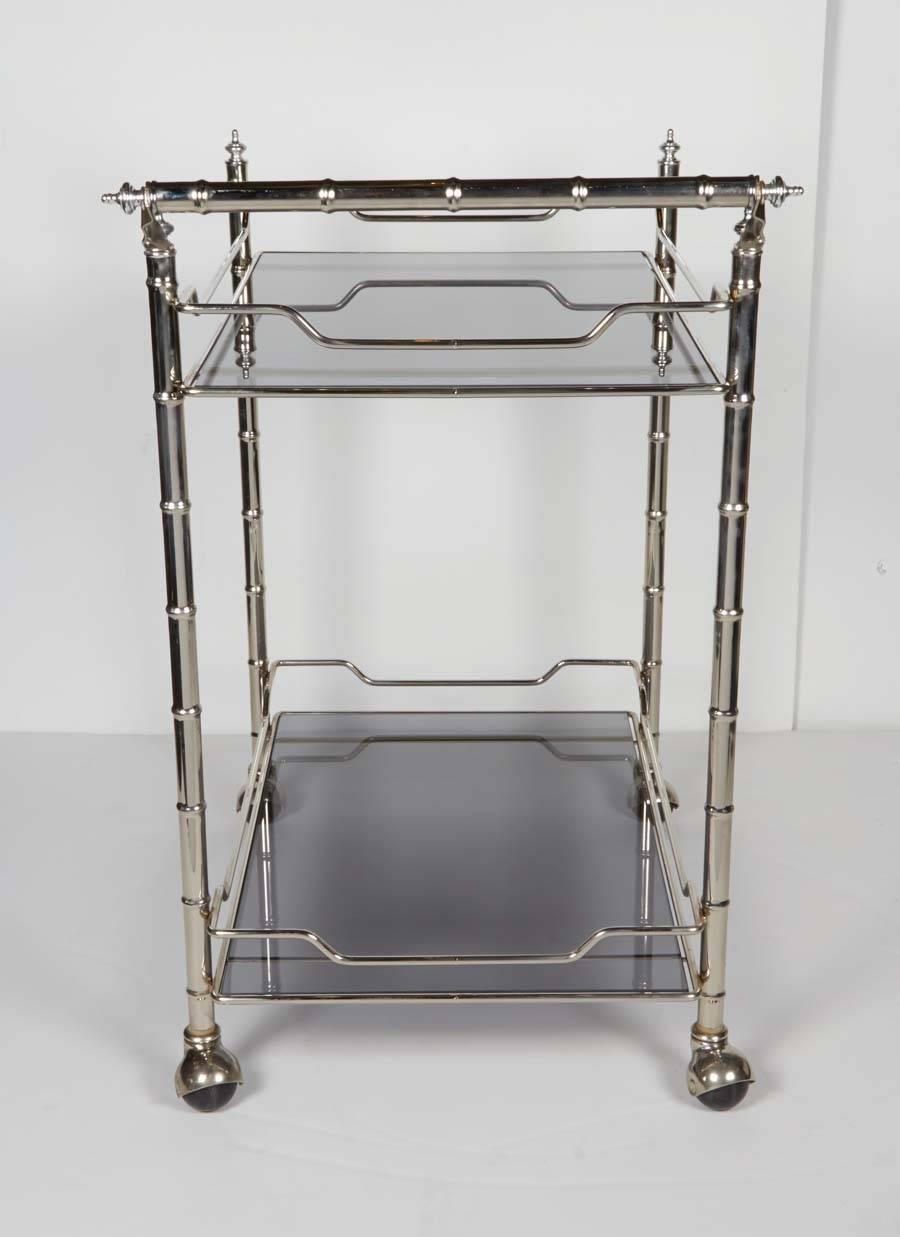 Hollywood Regency Bar Cart with Bamboo Motif in the Style of Maison Baguès 3