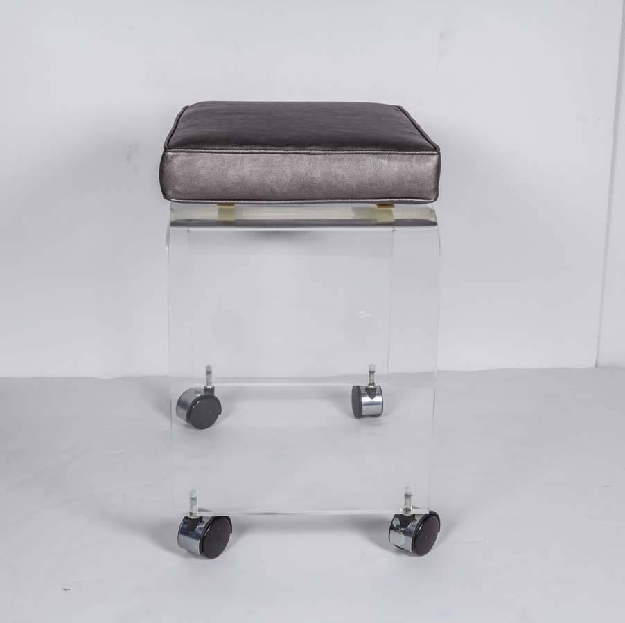 20th Century Mid-Century Modern Lucite Stool in Luxe Metallic Vegan Leather