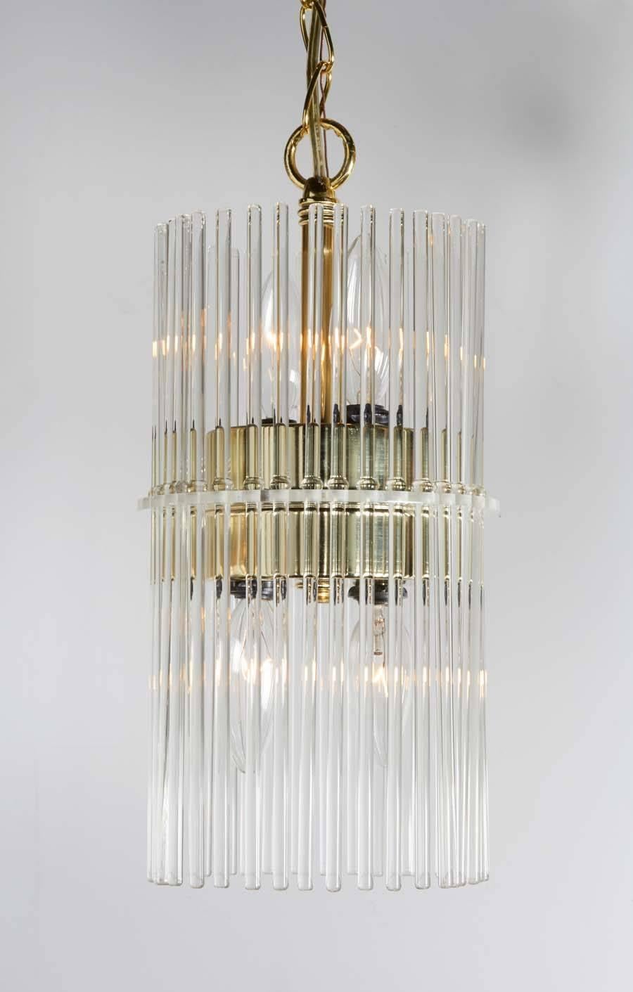 20th Century Pair of Mid-Century Modern Glass Rod Pendant Chandeliers by Lightolier