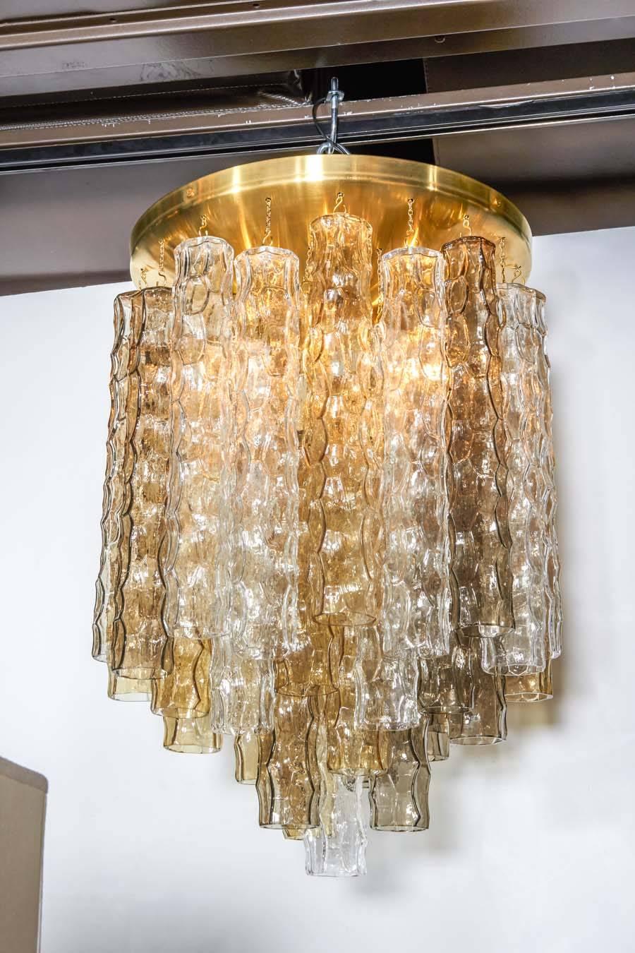 Brass Mid-Century Modern Chandelier with Colored Murano Glass Pendants by Venini