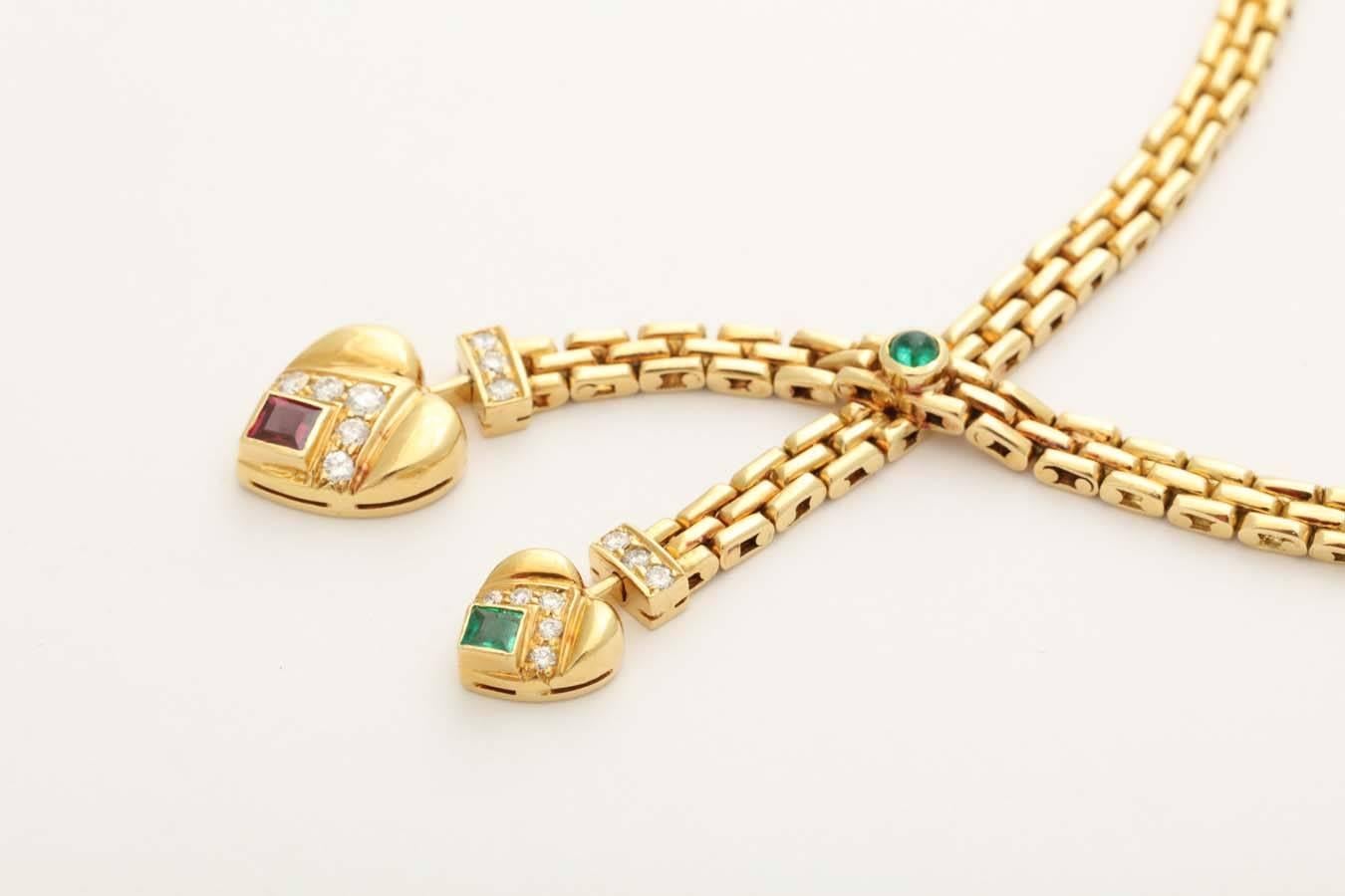 Late 20th Century Cartier Retro Style Gold and Gemstone Necklace