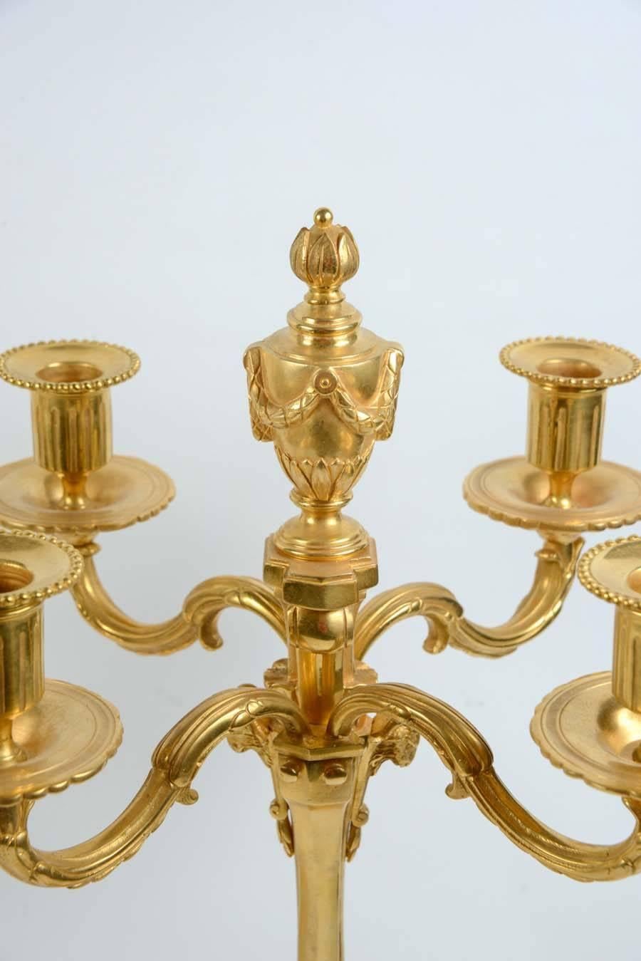 Gilt Pair of Bronze Candelabra in Louis XVI Style For Sale