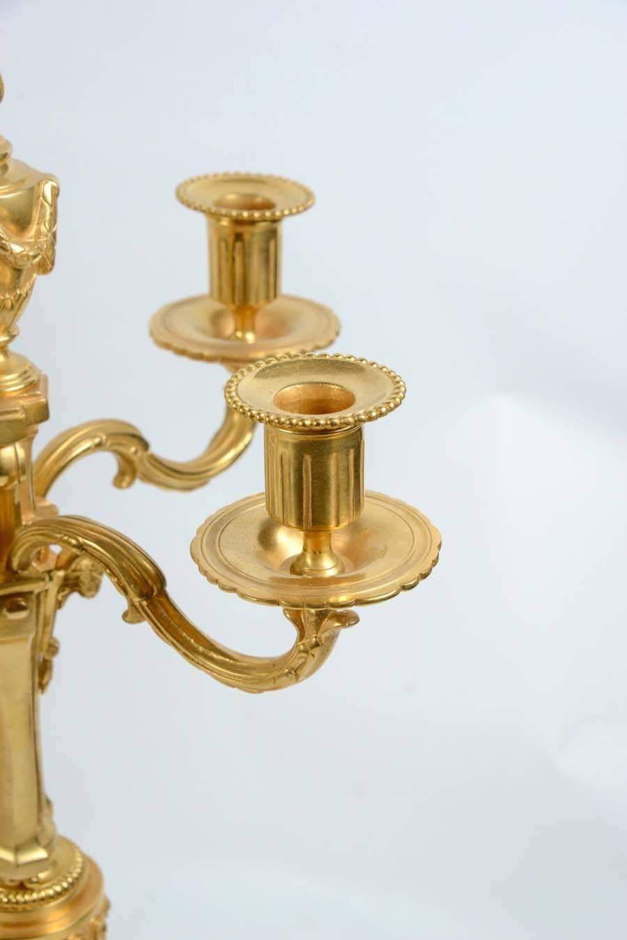 Pair of Bronze Candelabra in Louis XVI Style In Excellent Condition For Sale In Paris, FR