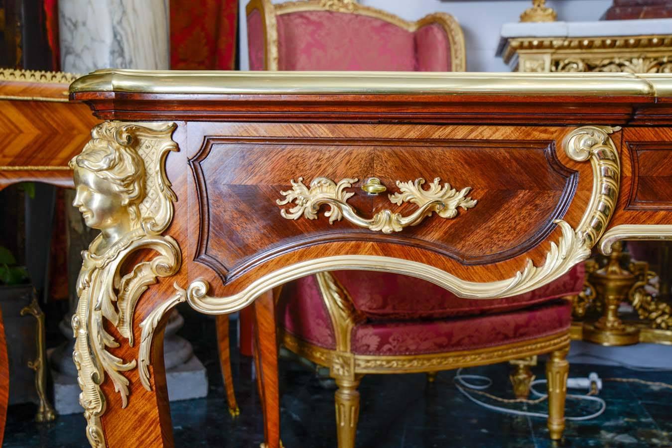 Gilt Louis XV Style Bureau Plat Signed P. Sormani For Sale