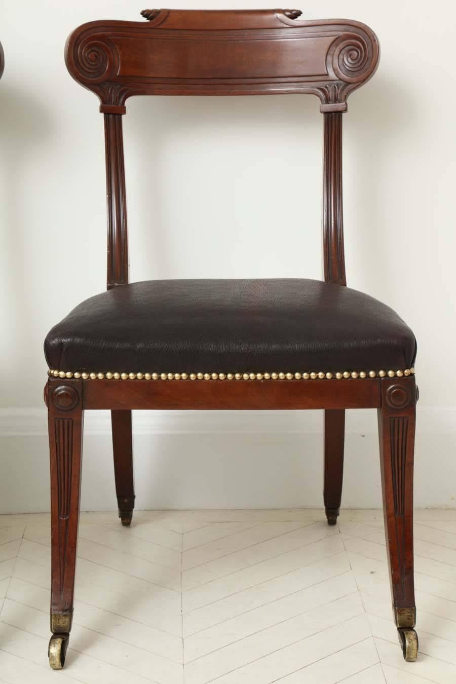 British Pair of English Regency Mahogany Side Chairs For Sale