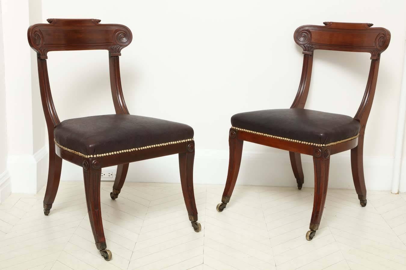 Pair of English Regency Mahogany Side Chairs For Sale 1