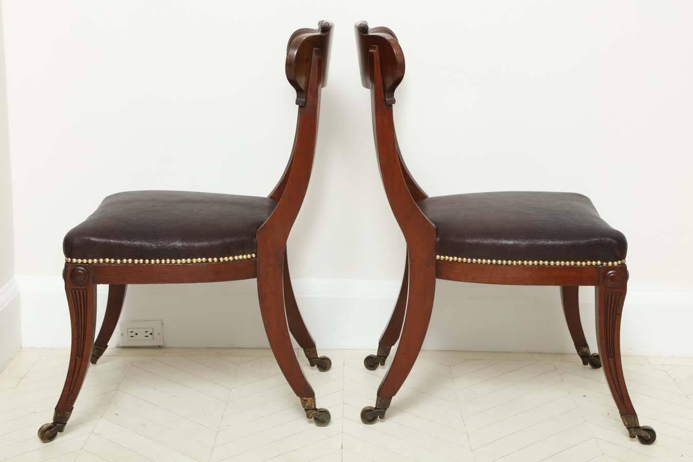 Pair of English Regency Mahogany Side Chairs For Sale 3