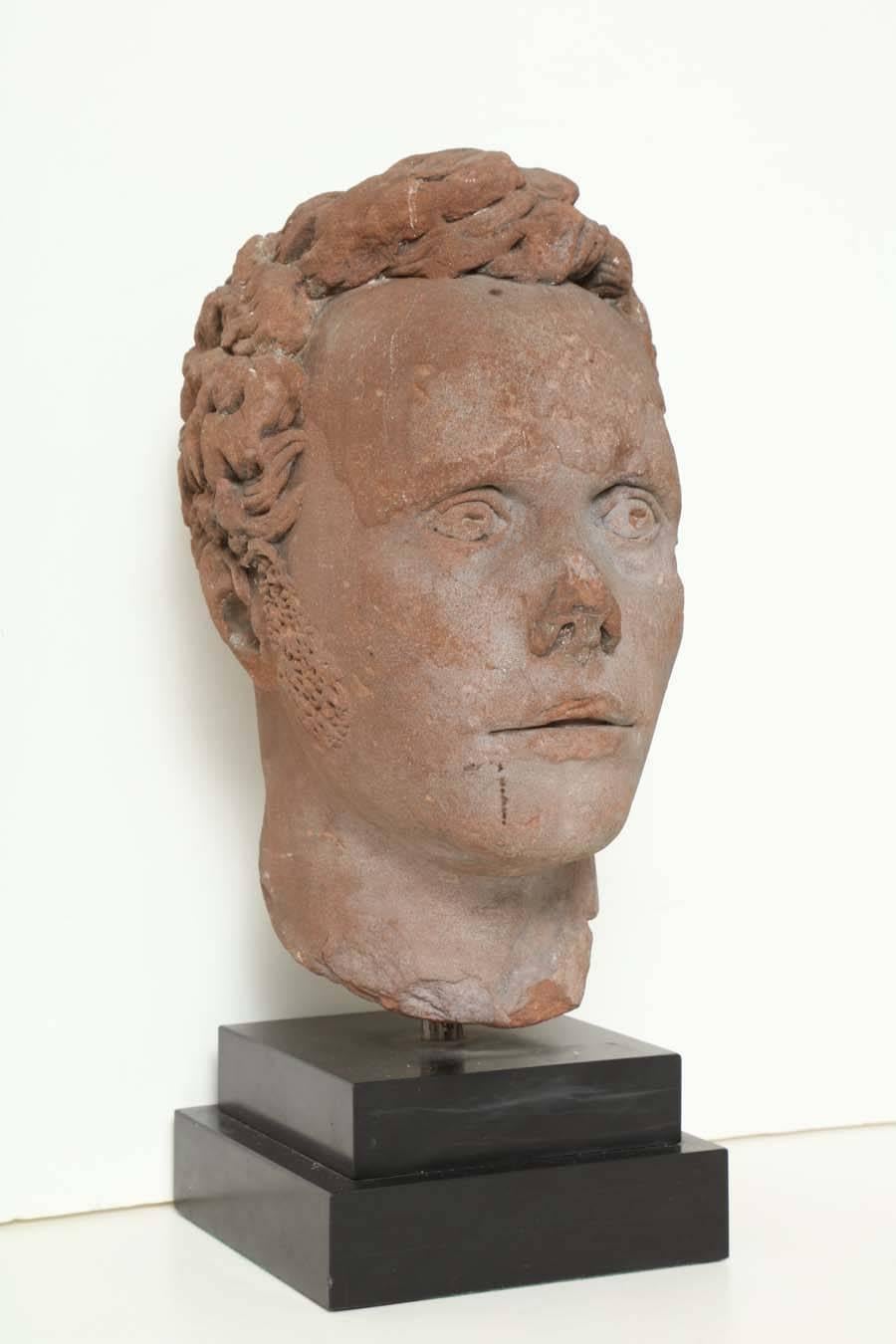 Neoclassical Early 19th Century Continental Carved Red Stone Bust For Sale