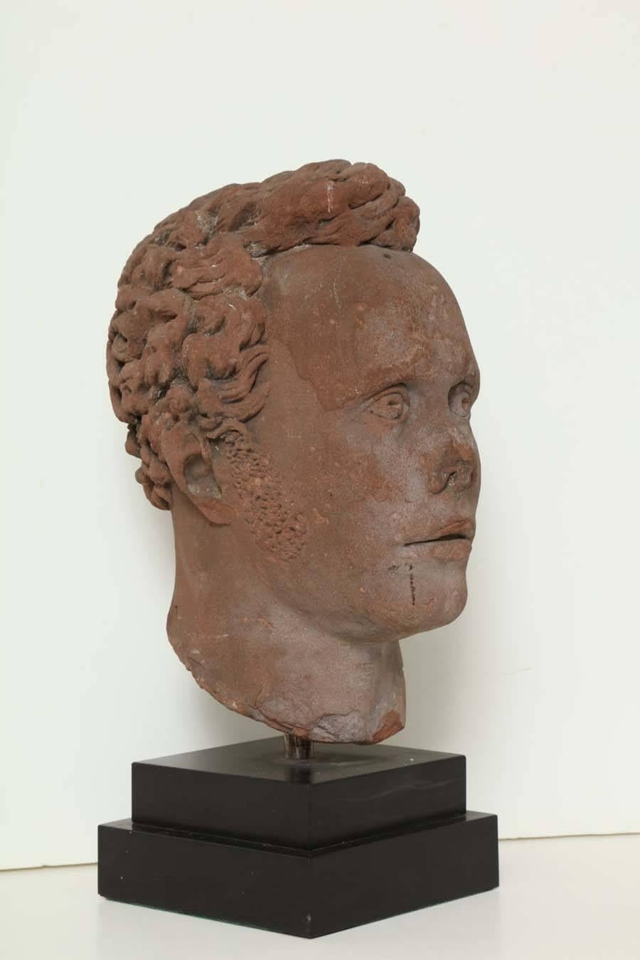 Italian Early 19th Century Continental Carved Red Stone Bust For Sale