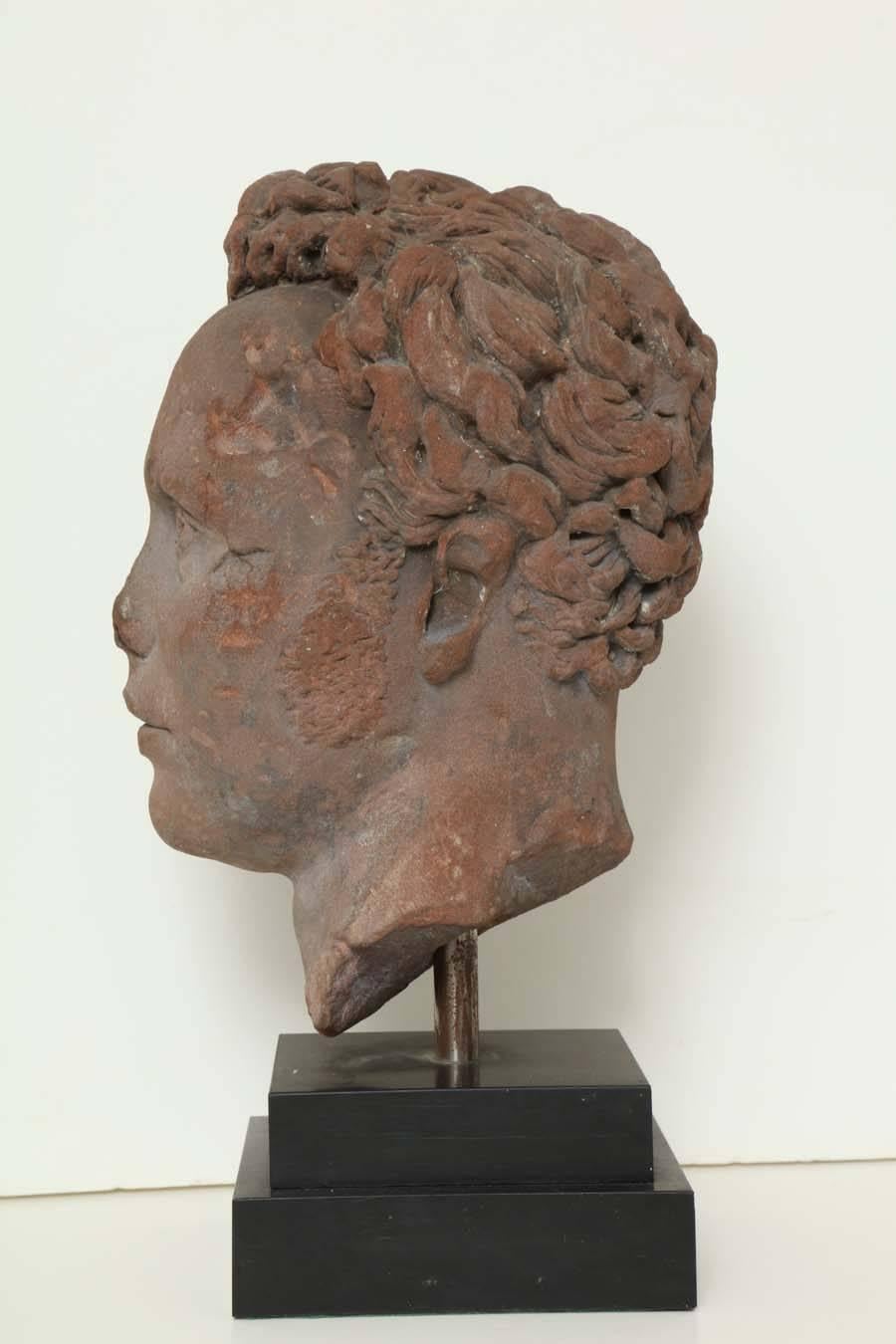 Early 19th Century Continental Carved Red Stone Bust For Sale 3