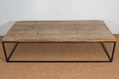 17th Century Spanish Oak Top Low Table on Contemporary Steel Base