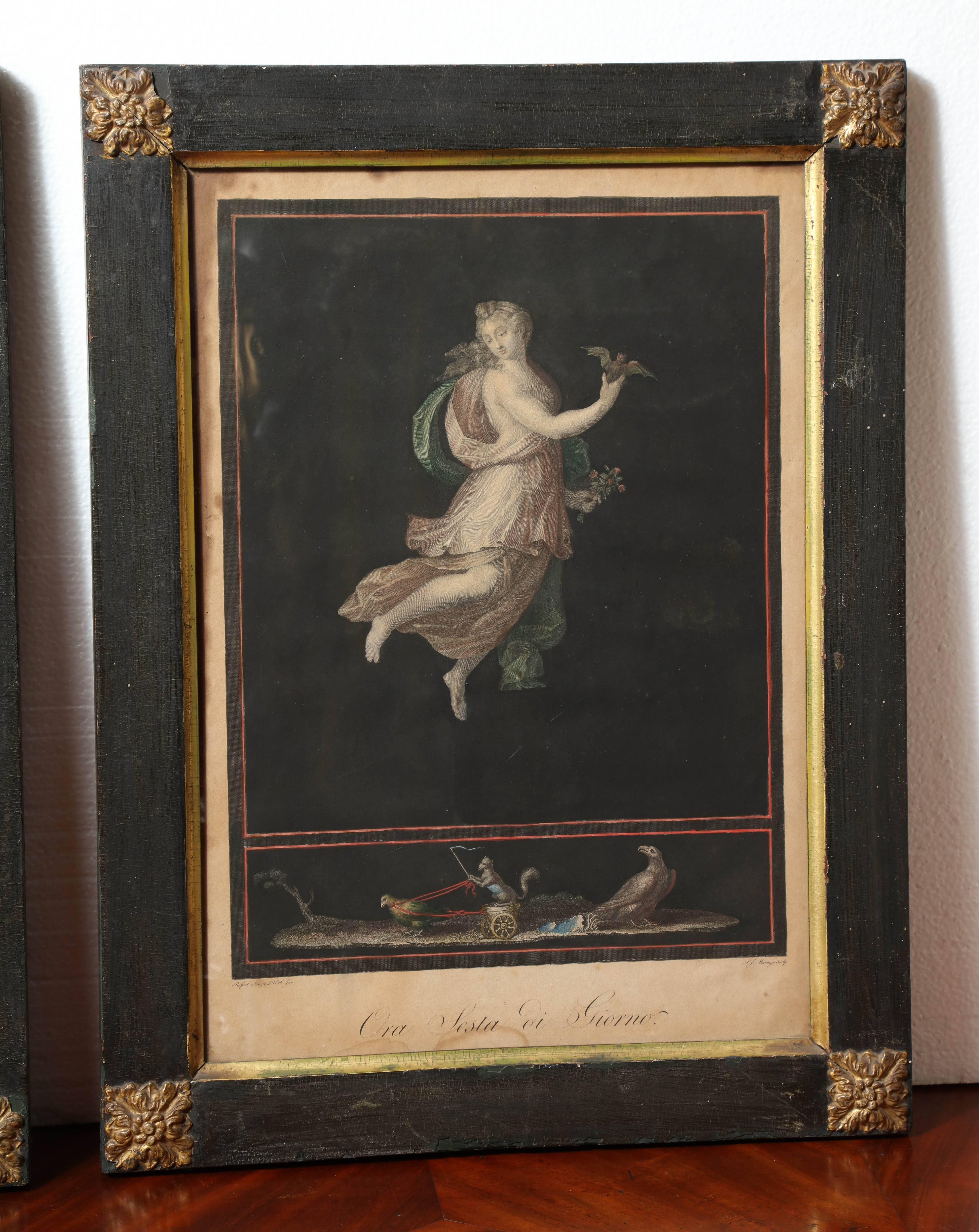 Two 19th Century Hand Colored Allegorical Prints of Night and Day For Sale 1