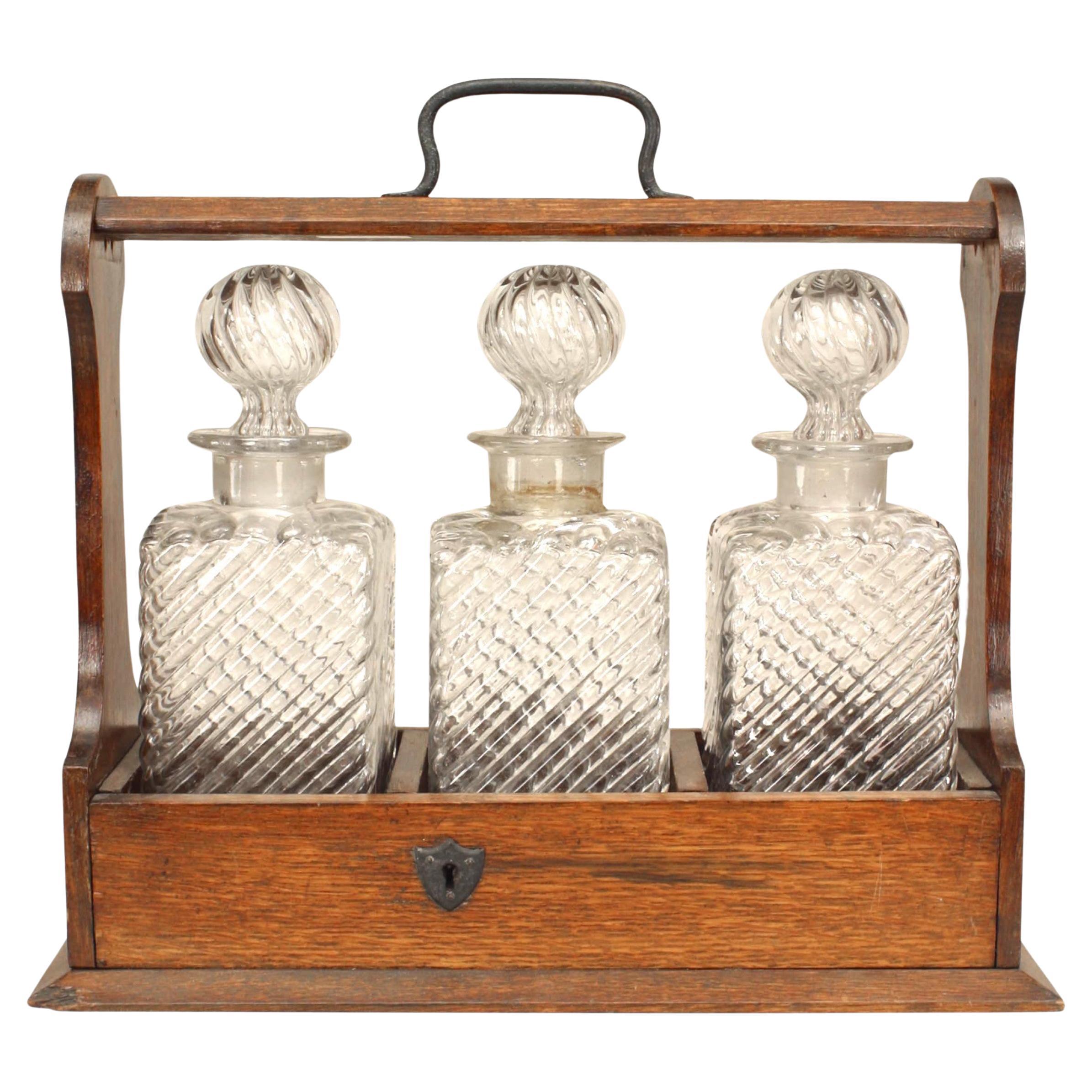French Victorian Oak Tantalus Set For Sale