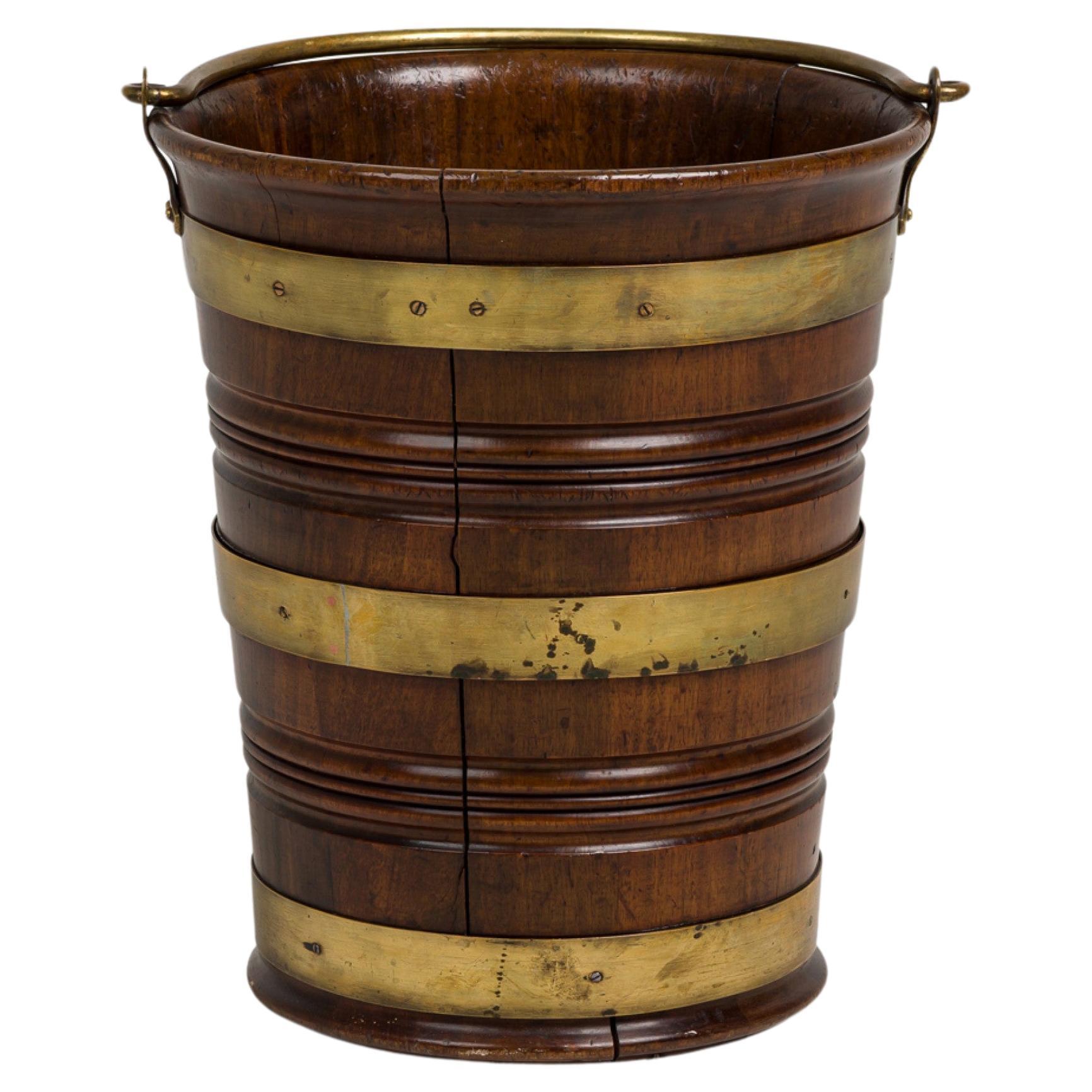 English George III Brass Bound Wooden Peat Bucket