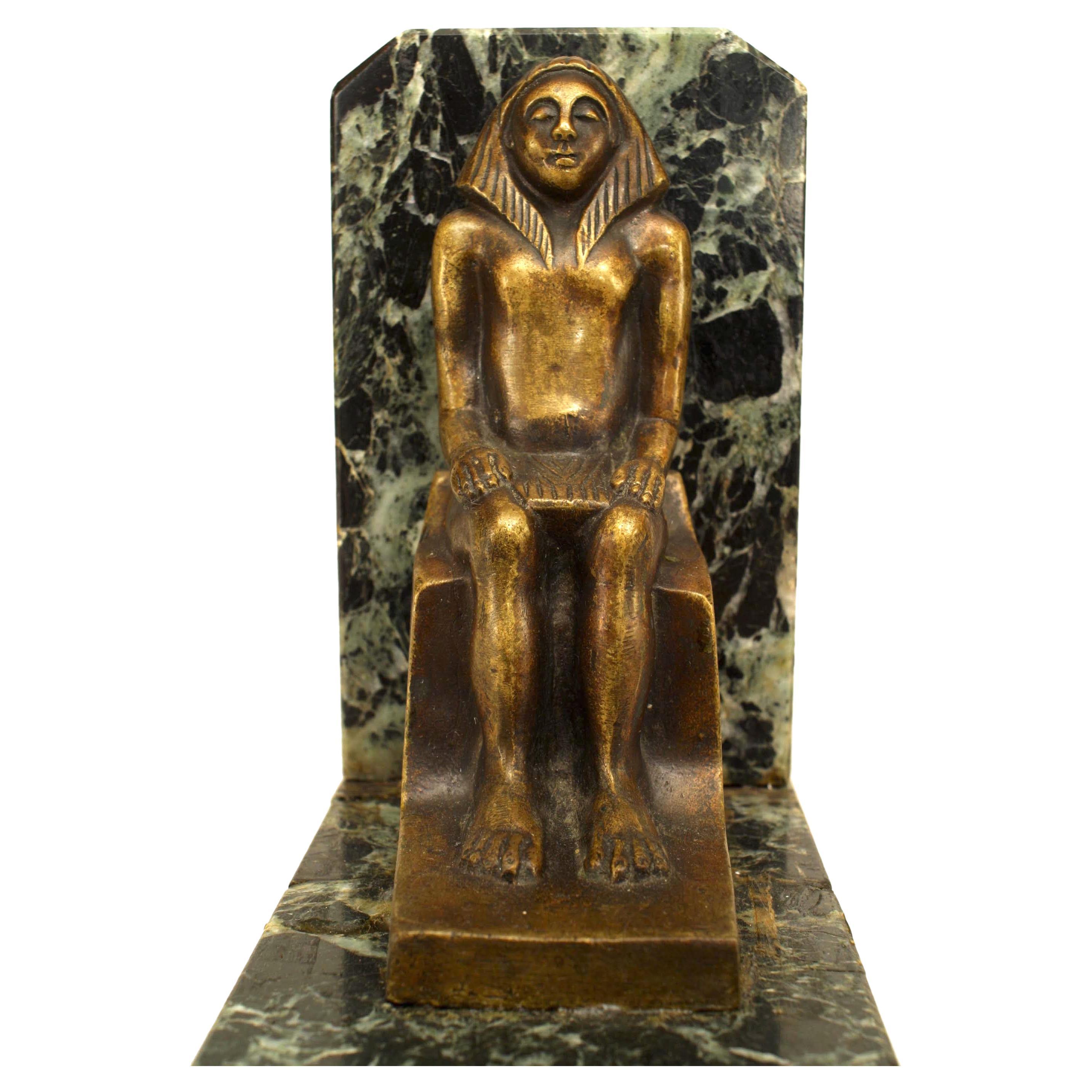 Pair of Egyptian Green Marble and Bronze Bookends