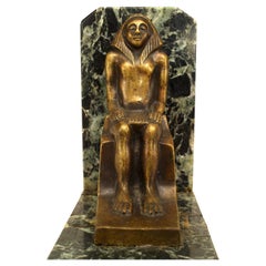 Pair of Egyptian Green Marble and Bronze Bookends