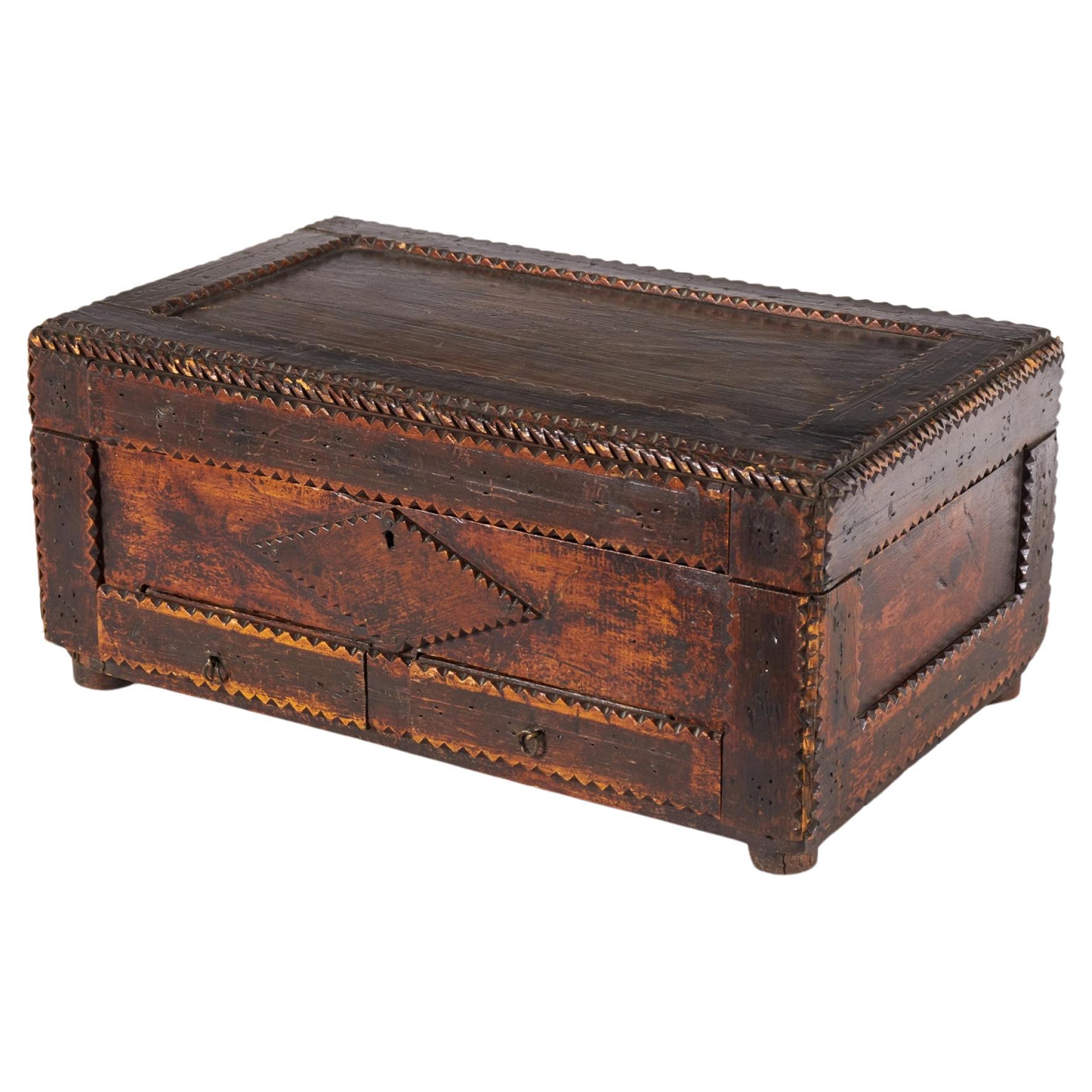 American Tramp Art Wooden Box For Sale