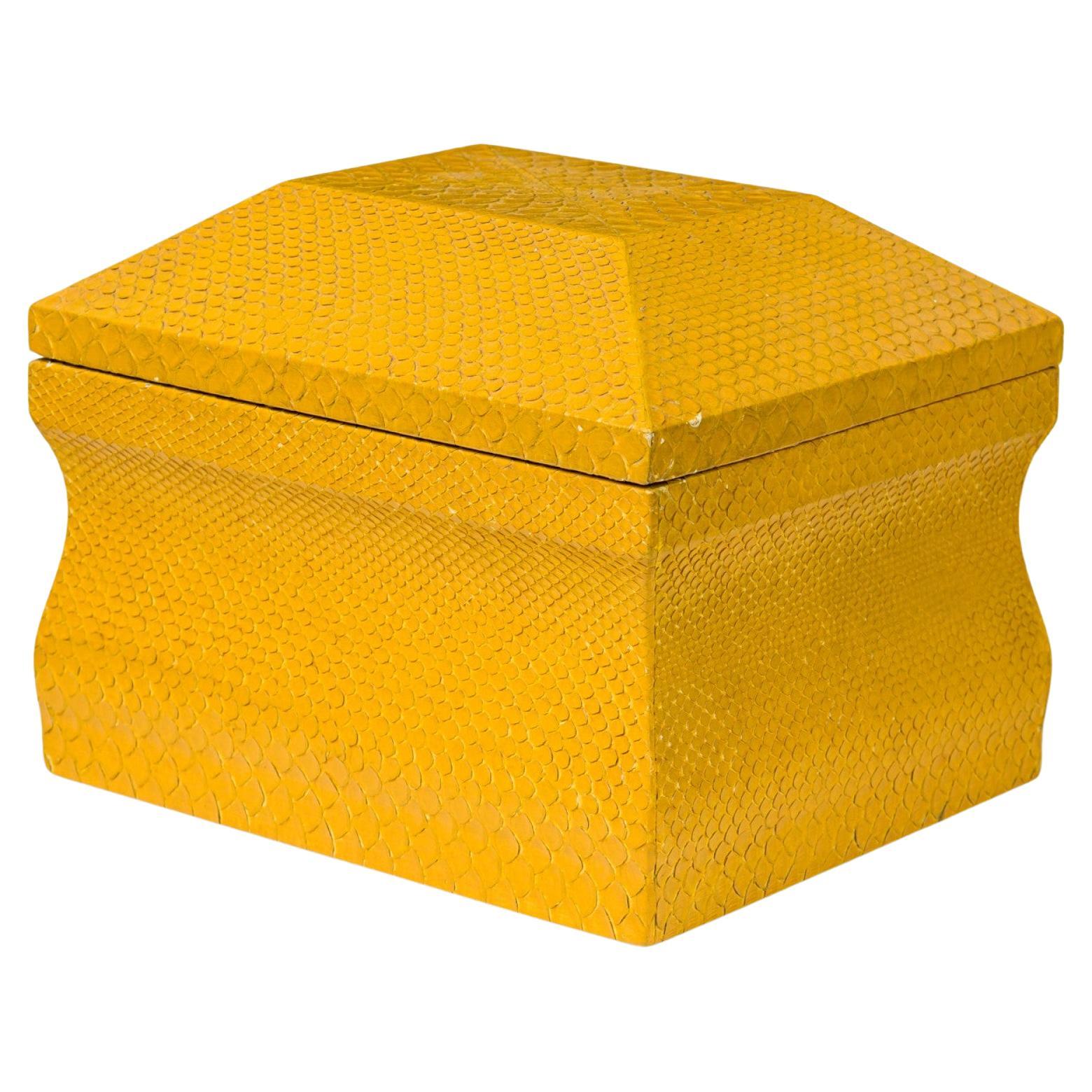 Karl Springer American Mid-Century Lemon Yellow Python Skin Jewelry Box