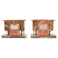 Pair of Art Deco Marble and Silver Bookends