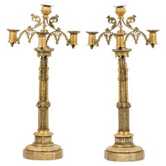 Pair of English Gothic Revival Style Bronze Dore Candelabras