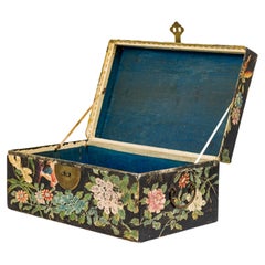 Chinese Wooden Small Rectangular Chest with Hand Painted Exotic Birds