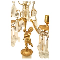 Pair of French Victorian Gilt Bronze and Crystal Candelabras