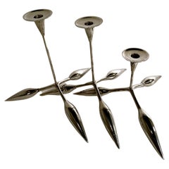 Juego de 3 candelabros cromados italianos modernos