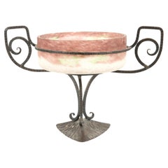French Art Deco Iron and Glass Compote
