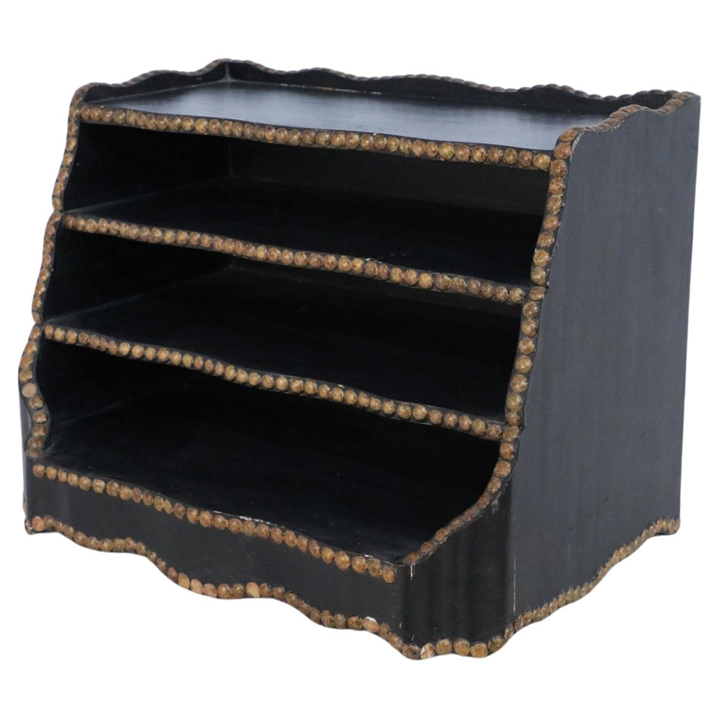 Windsor-Style Black Desk Shelving Unit with Gold Trim, 1970s Design For Sale