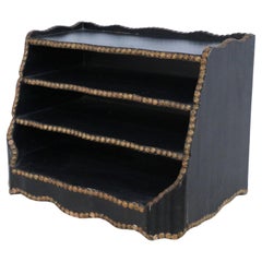 Windsor-Style Black Desk Top Shelving Unit, Gold Trim, Mid-Late 1900s