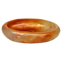 20th Century Chinese Hand-Carved Rust Agate Oval Bowl with Peaches