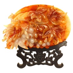 Hand-Carved Rust Agate Plate with Stand, Oval Design, China