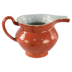 Chinese Orange and Gold Botanical Porcelain Pitcher